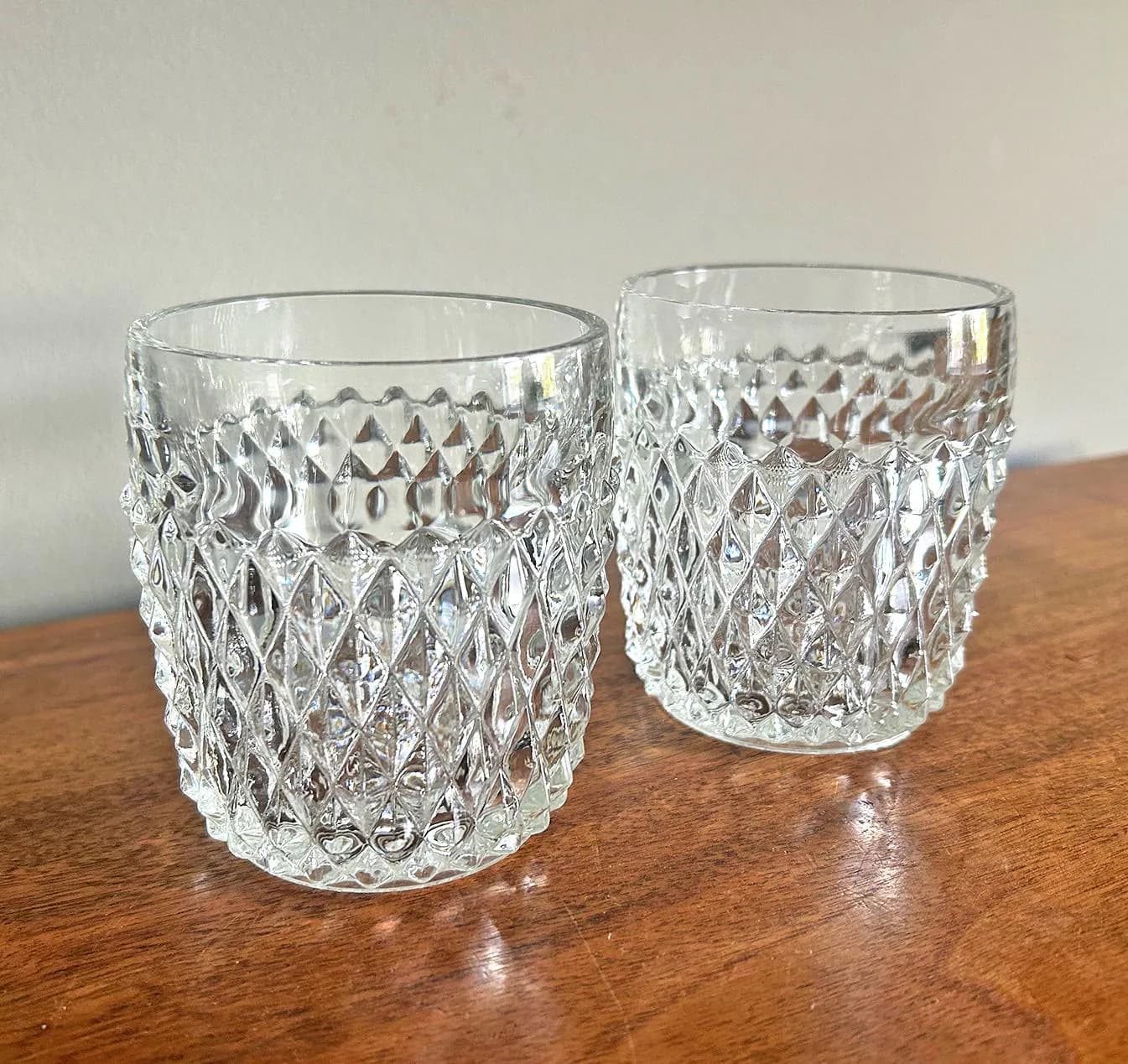 Vintage Indiana Glass Diamond Point Clear Old Fashioned Rocks Glasses - Set of 2 - image 5