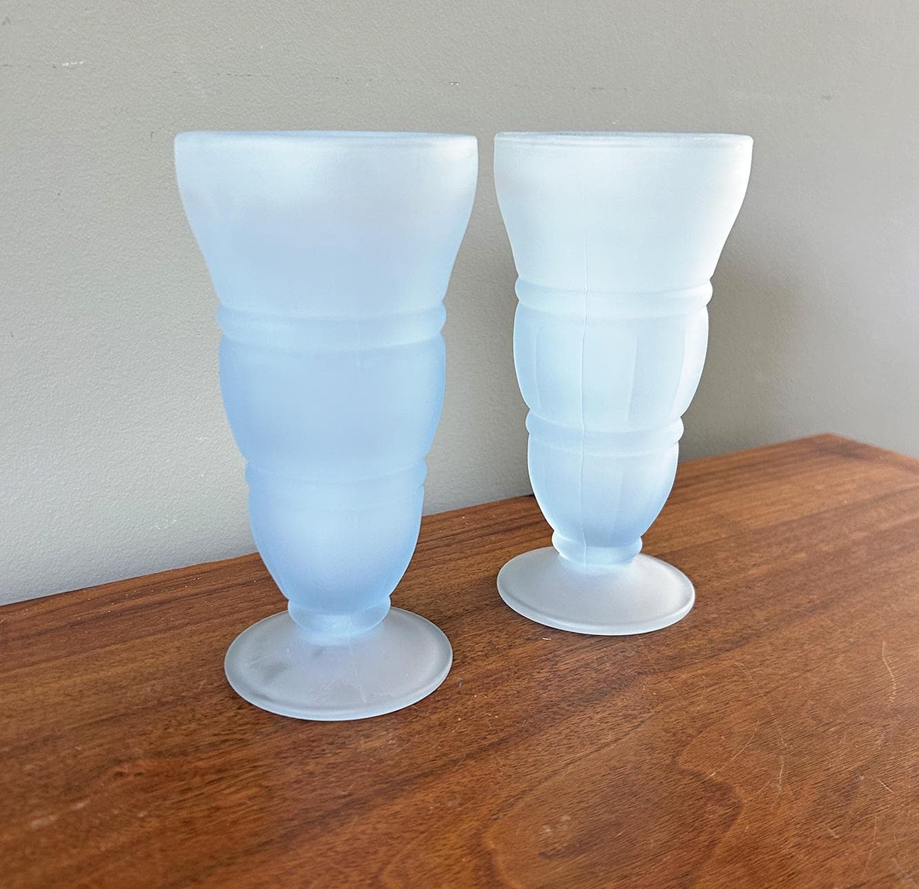 Vintage Indiana Glass Light Blue Satin Frosted 13 oz Soda Fountain Milk Shake Tumblers - Set of 2 - image 3