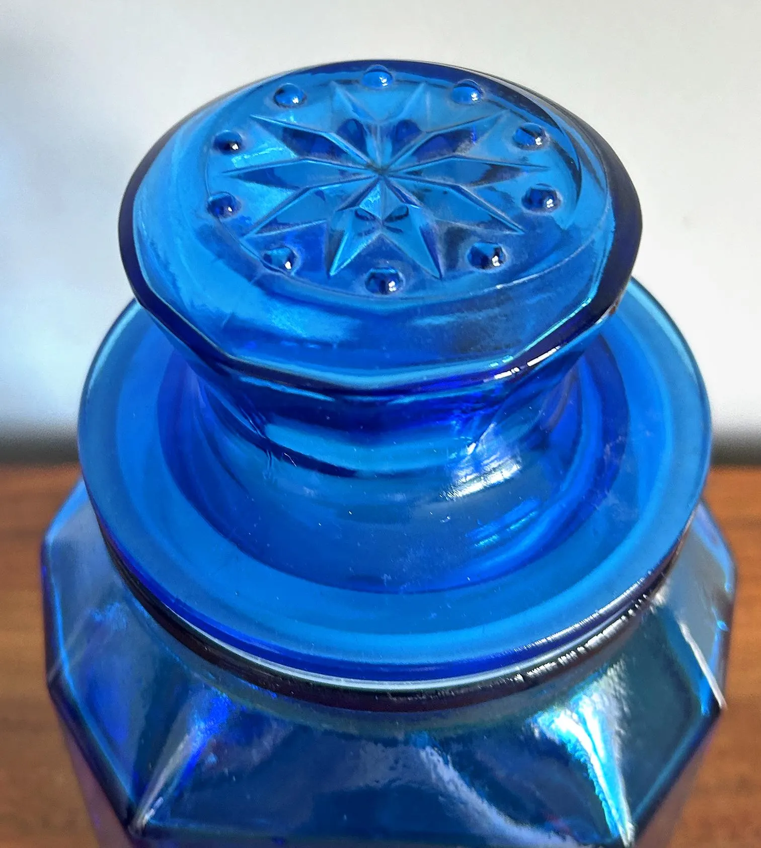 Vintage Wheaton Glass Blue Snowflake Canister Jar 9 1/2" tall - image 4