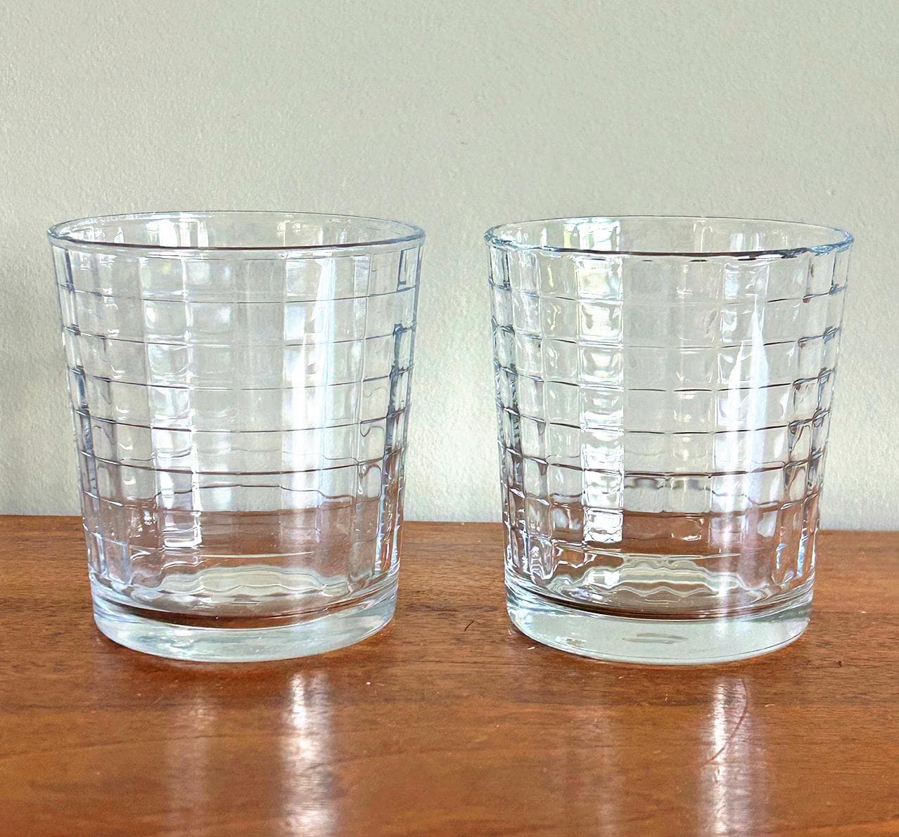 Vintage Pasabahce Scotch Cooler Optic Windowpane Old Fashioned Rocks 12 oz 4" Glasses- Set of 2