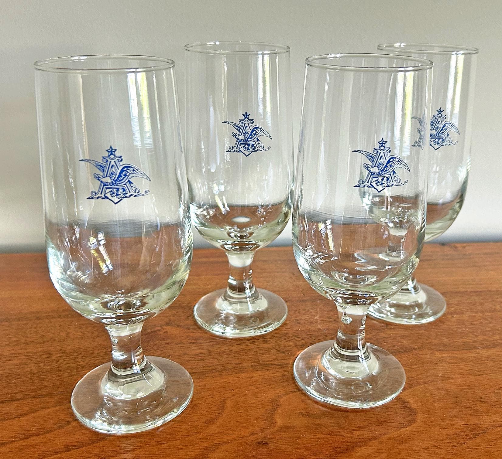 Vintage Anheuser-Busch Stemmed Barware Glasses with Blue Eagle Logo 12 oz - Set of 4