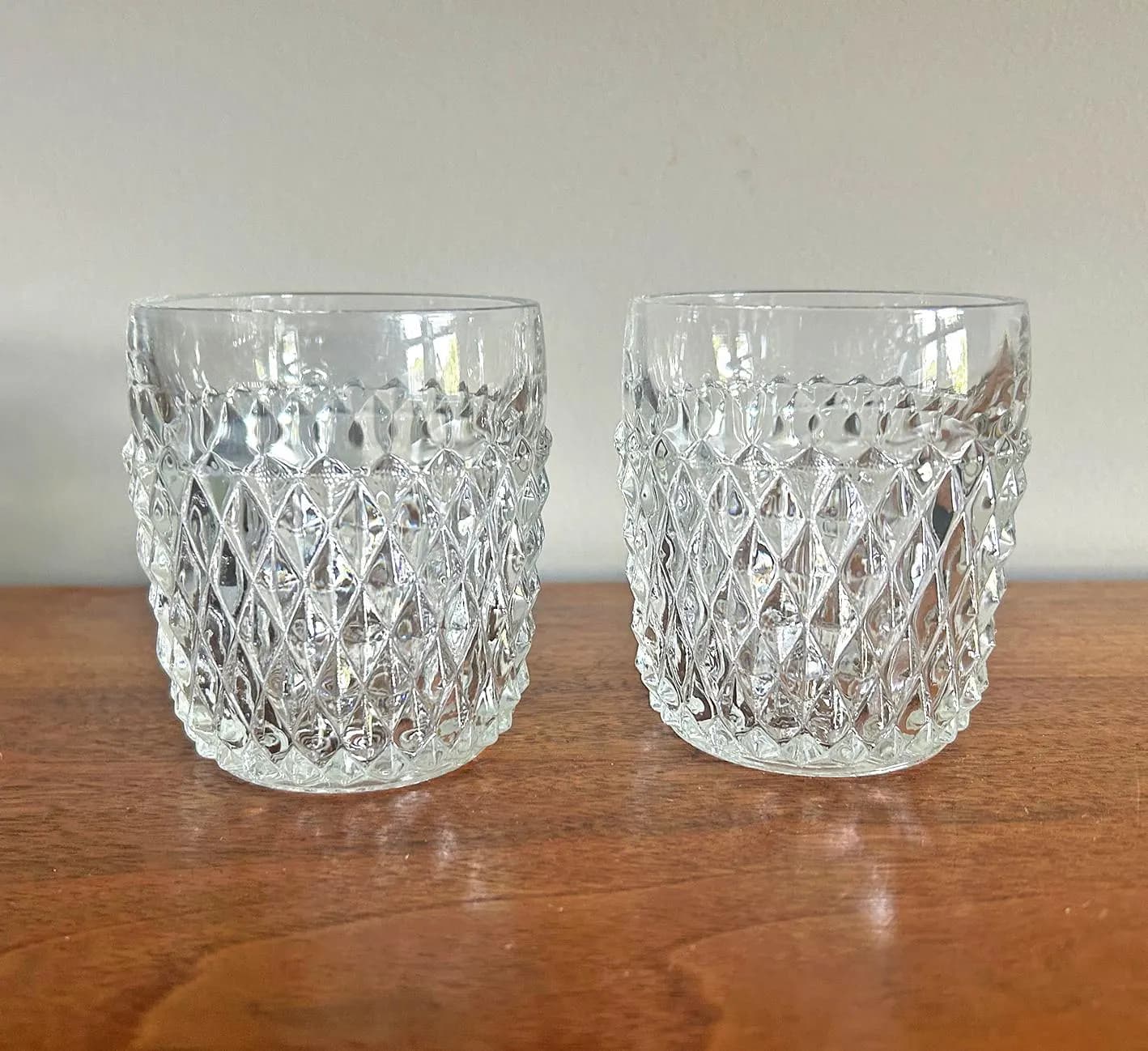 Vintage Indiana Glass Diamond Point Clear Old Fashioned Rocks Glasses - Set of 2 - image 3