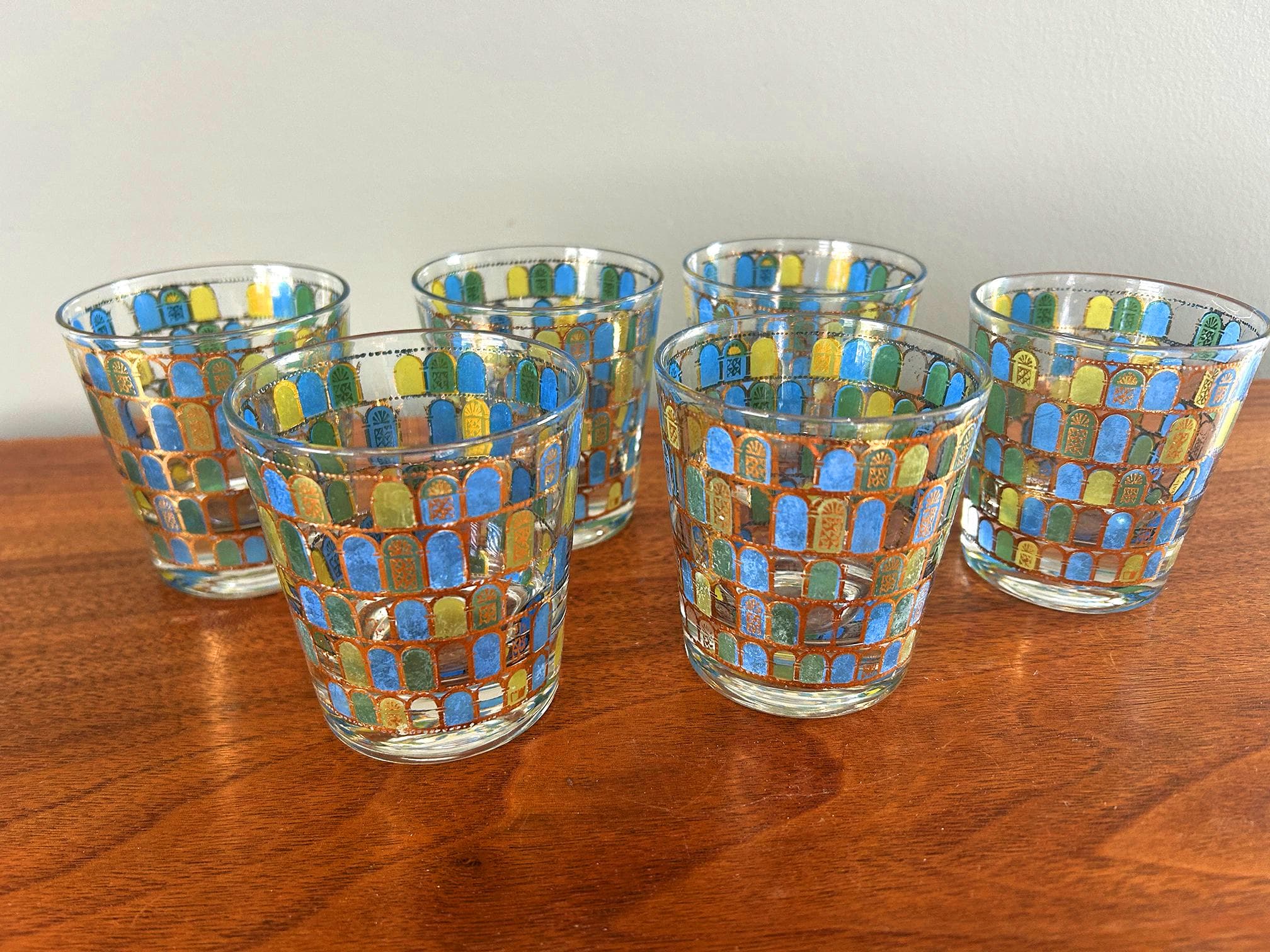 Vintage Cera Low Ball Cathedral Window Design Drinking Glasses - Set of 6