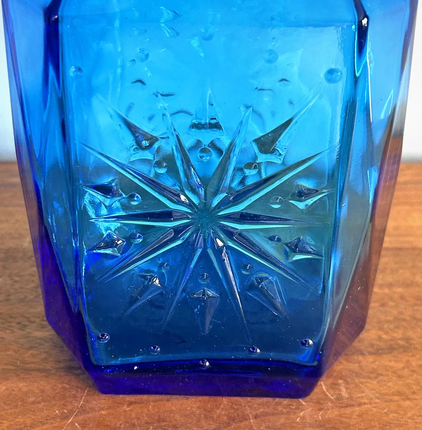 Vintage Wheaton Glass Blue Snowflake Canister Jar 9 1/2" tall - image 3