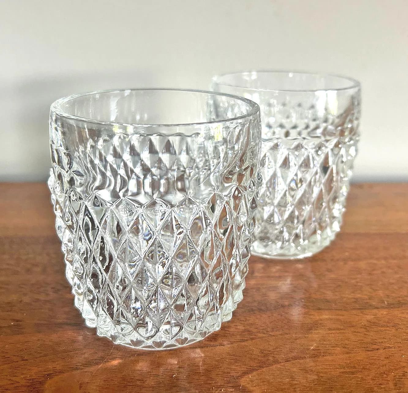 Vintage Indiana Glass Diamond Point Clear Old Fashioned Rocks Glasses - Set of 2
