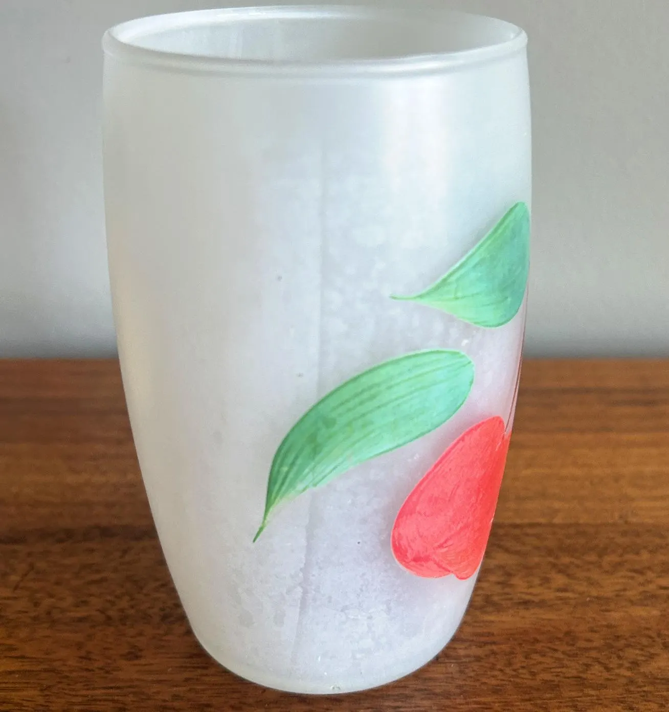 Vintage Bartlett Collins Gay Fad Handpainted Fruit Frosted 12 oz Barrel Glasses - Set of 2 - image 4