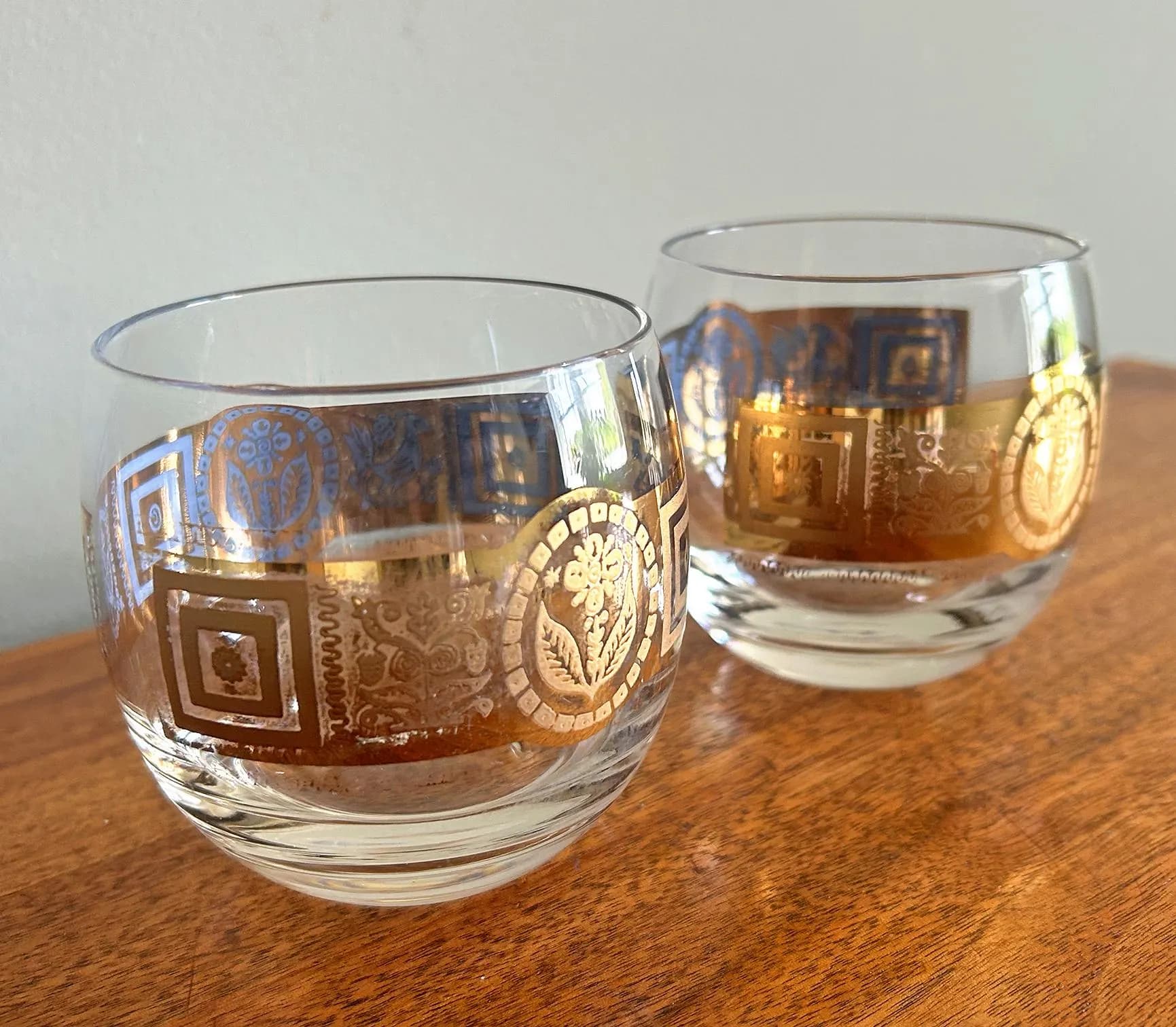 Vintage Culver Bird and Flower CUV117 22K Gold Roly Poly Cocktail Glasses - Set of 2 - image 3
