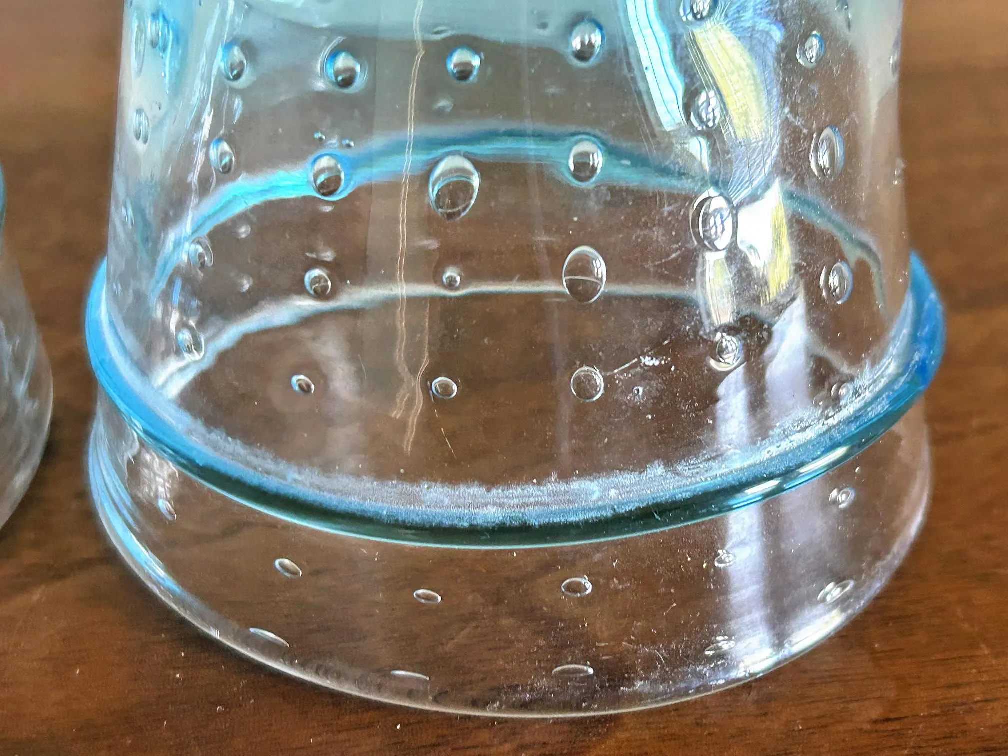 Vintage Mexican Aqua Hand Blown Old Fashioned Rocks Glasses with Trapped Bubbles - Set of 2 - image 5