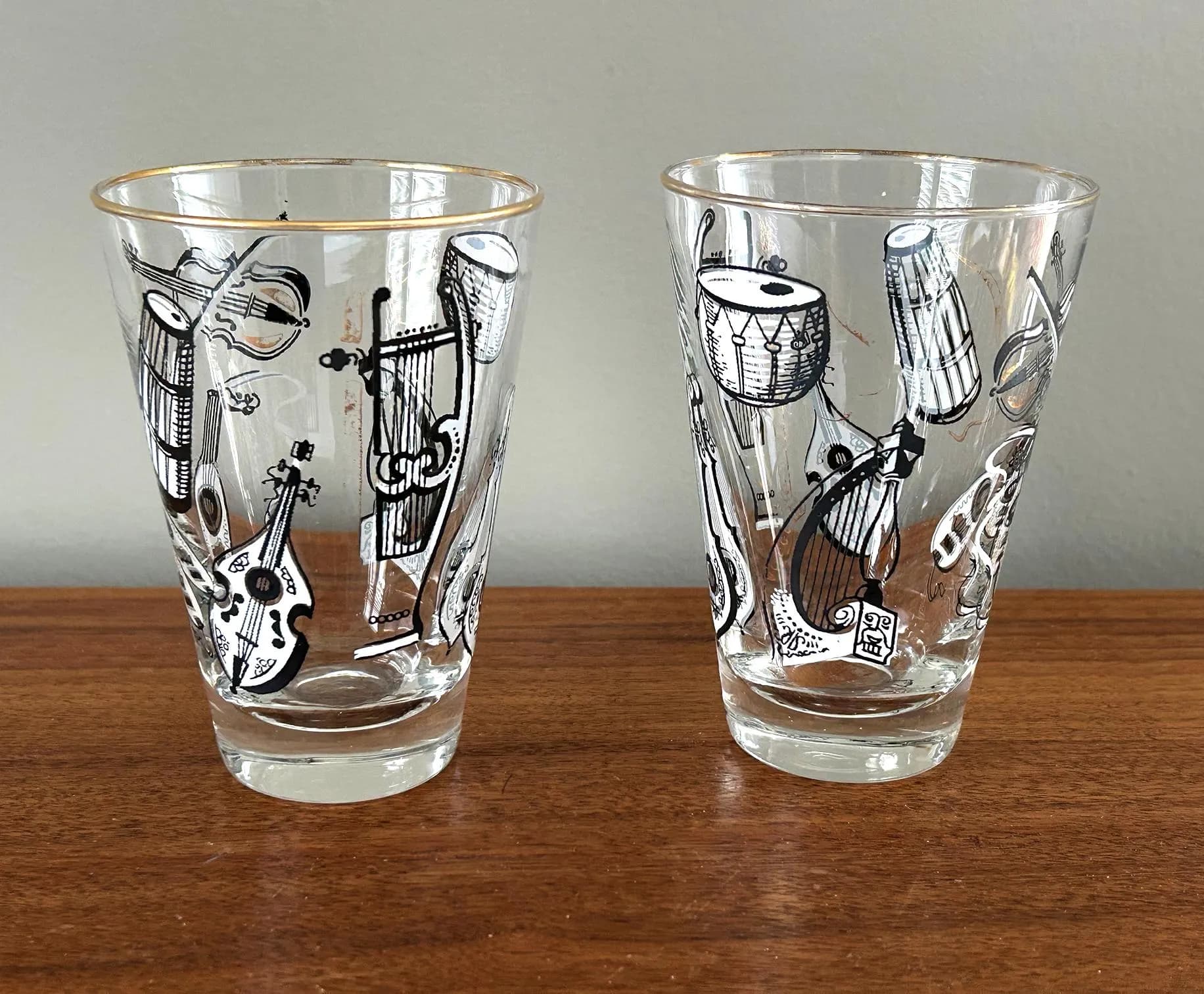 Vintage Pair of Libbey Musical Instrument Cocktail Glasses