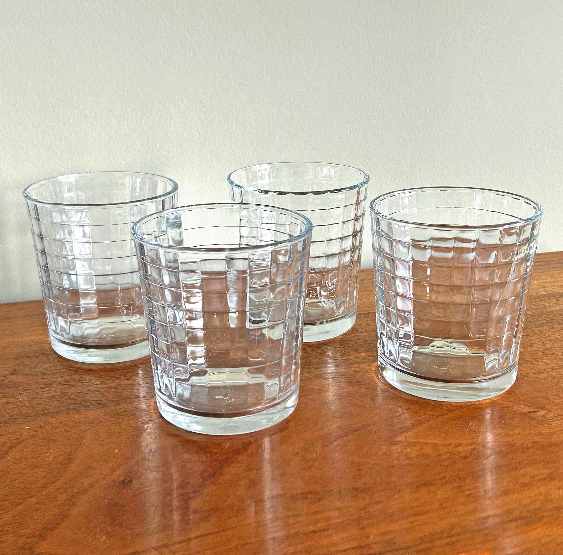Vintage Pasabahce Scotch Cooler Optic Windowpane Old Fashioned Rocks 12 oz 4" Glasses- Set of 4