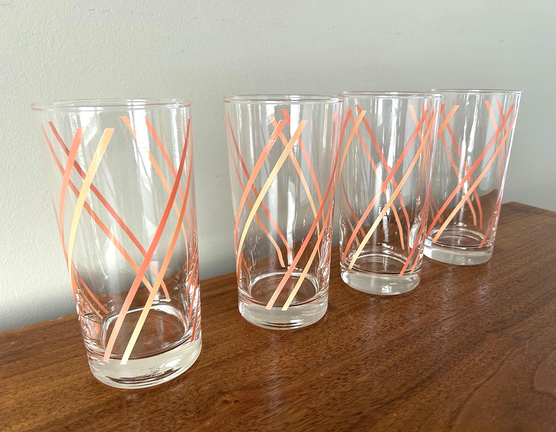 Vintage Libbey Pink Coral Peach Striped Tumbler Glasses - Set of 4 - image 5