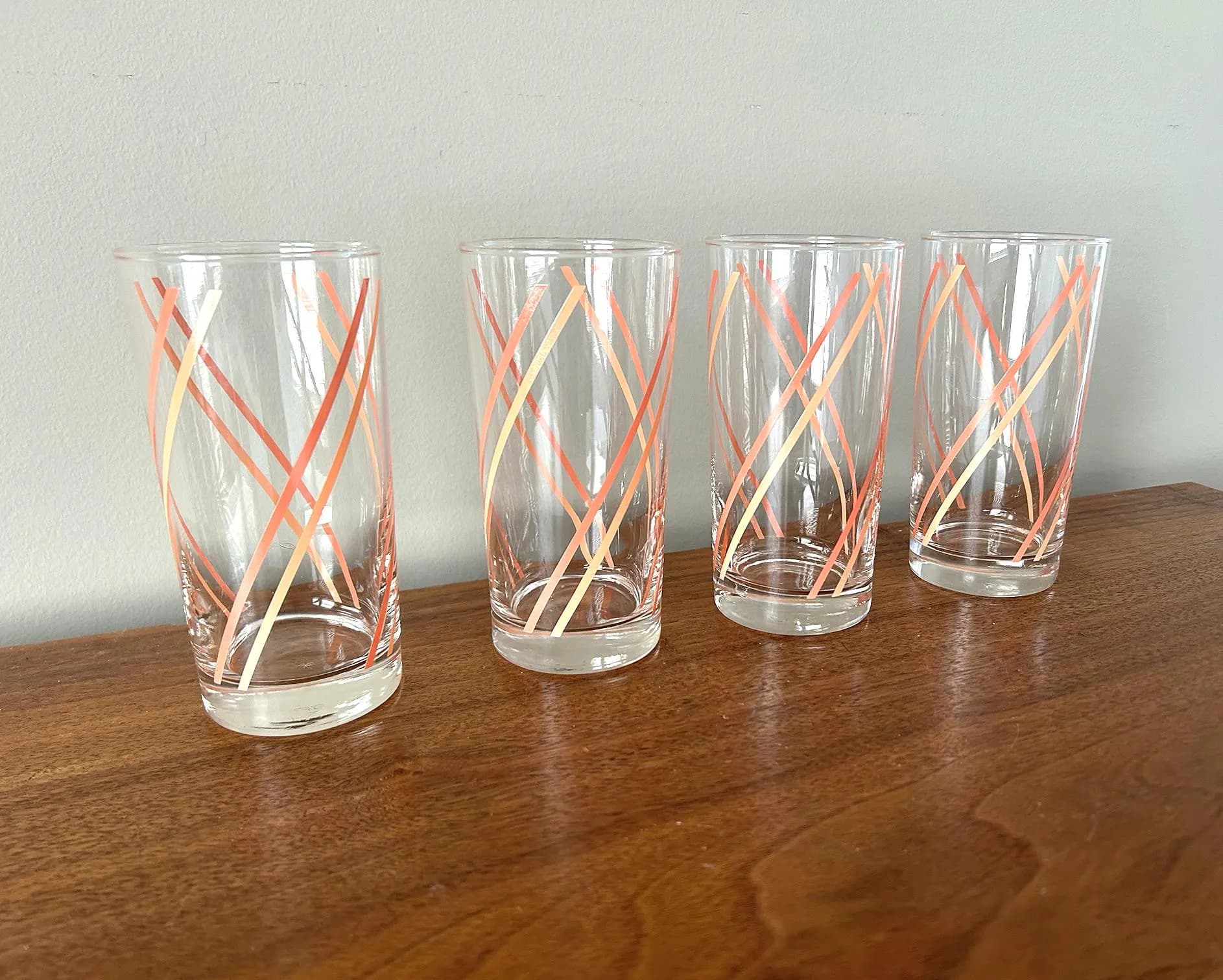 Vintage Libbey Pink Coral Peach Striped Tumbler Glasses - Set of 4