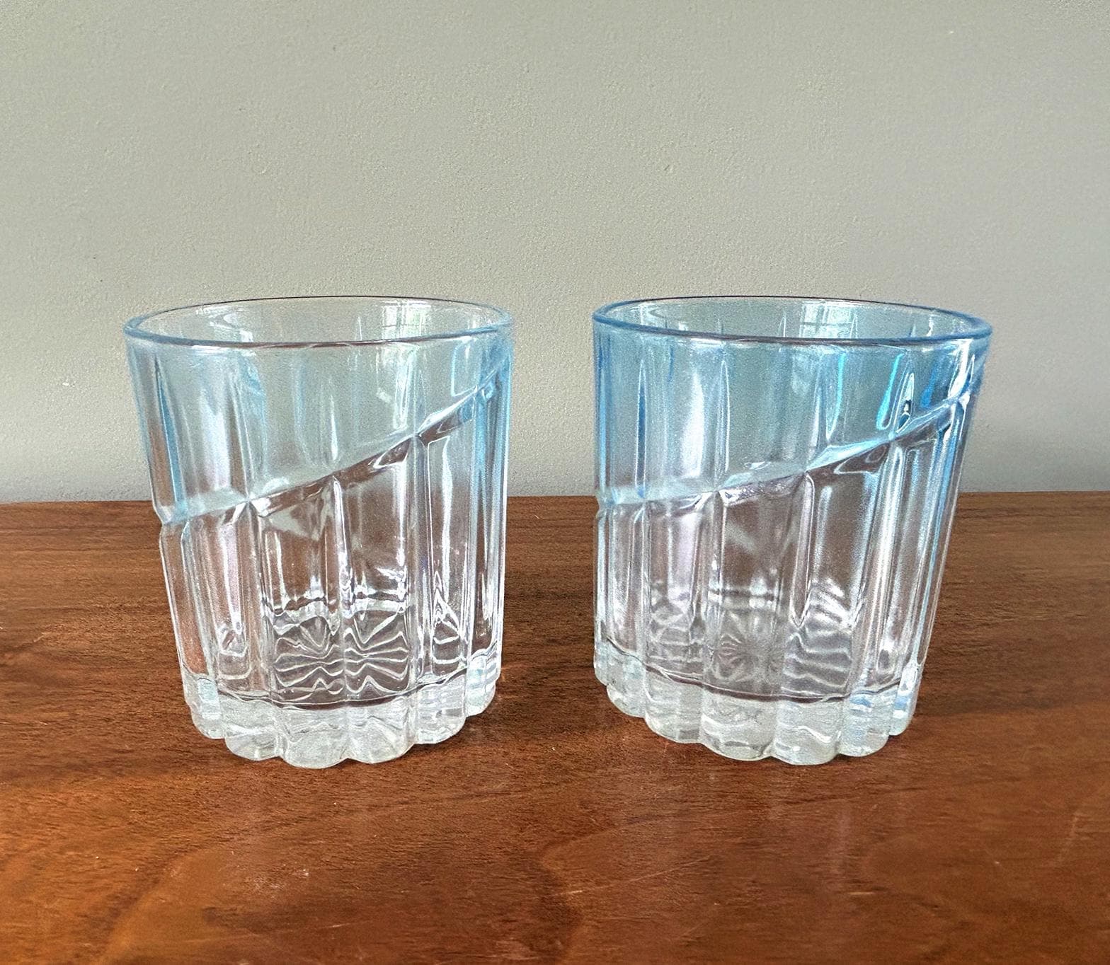 Vintage Pair of Mikasa Arctic Lights Blue Double Old Fashioned Tumblers