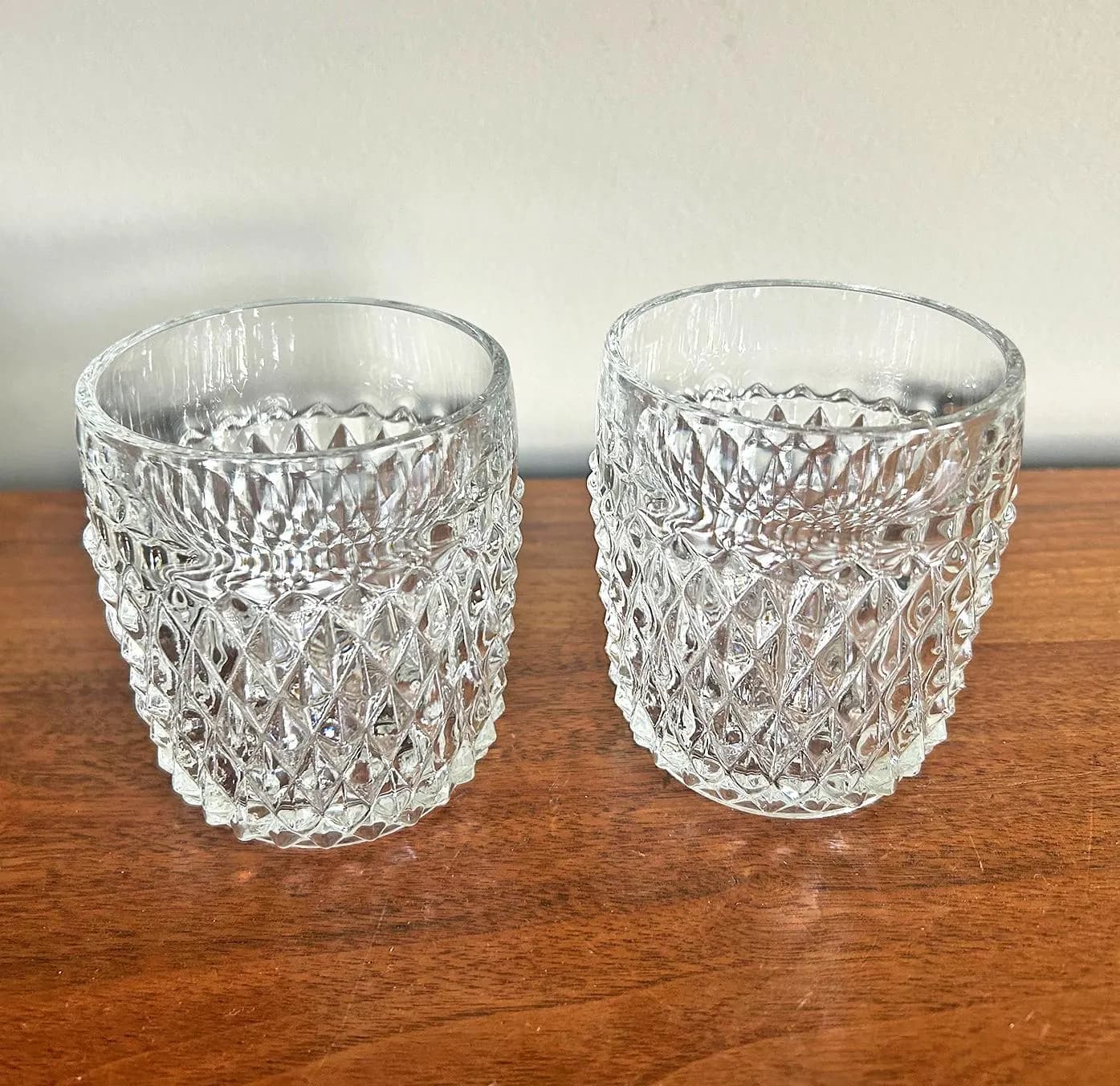 Vintage Indiana Glass Diamond Point Clear Old Fashioned Rocks Glasses - Set of 2 - image 4