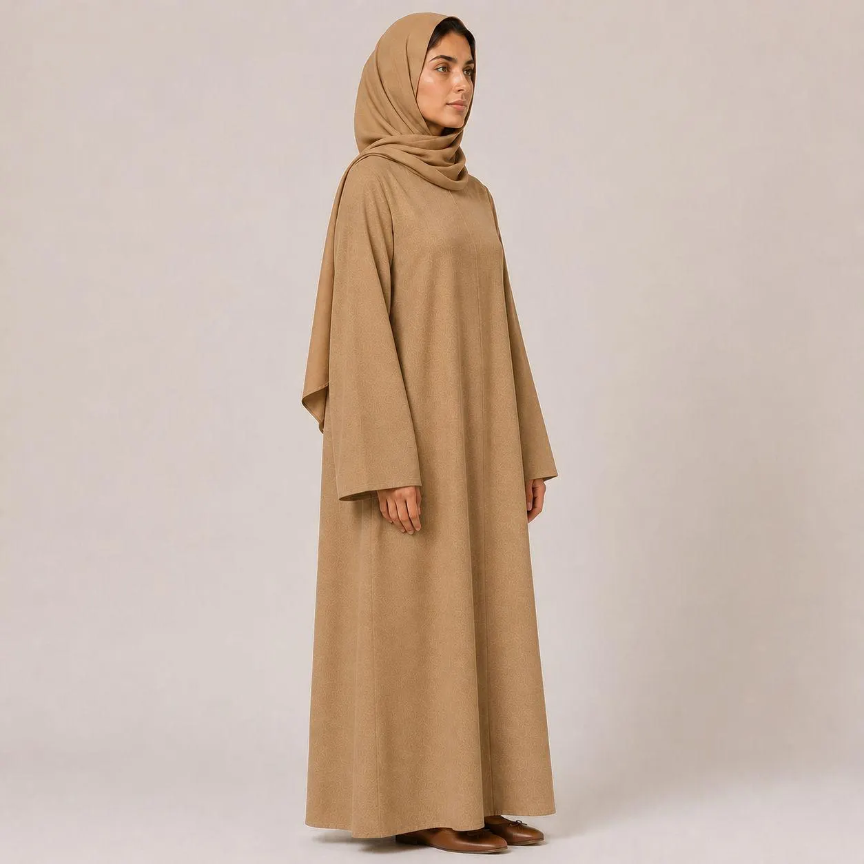 Desert Camel Flare Sleeve Abaya Dress – Ramadan Bell Sleeves Dresses – Linen Flare Kaftan Women