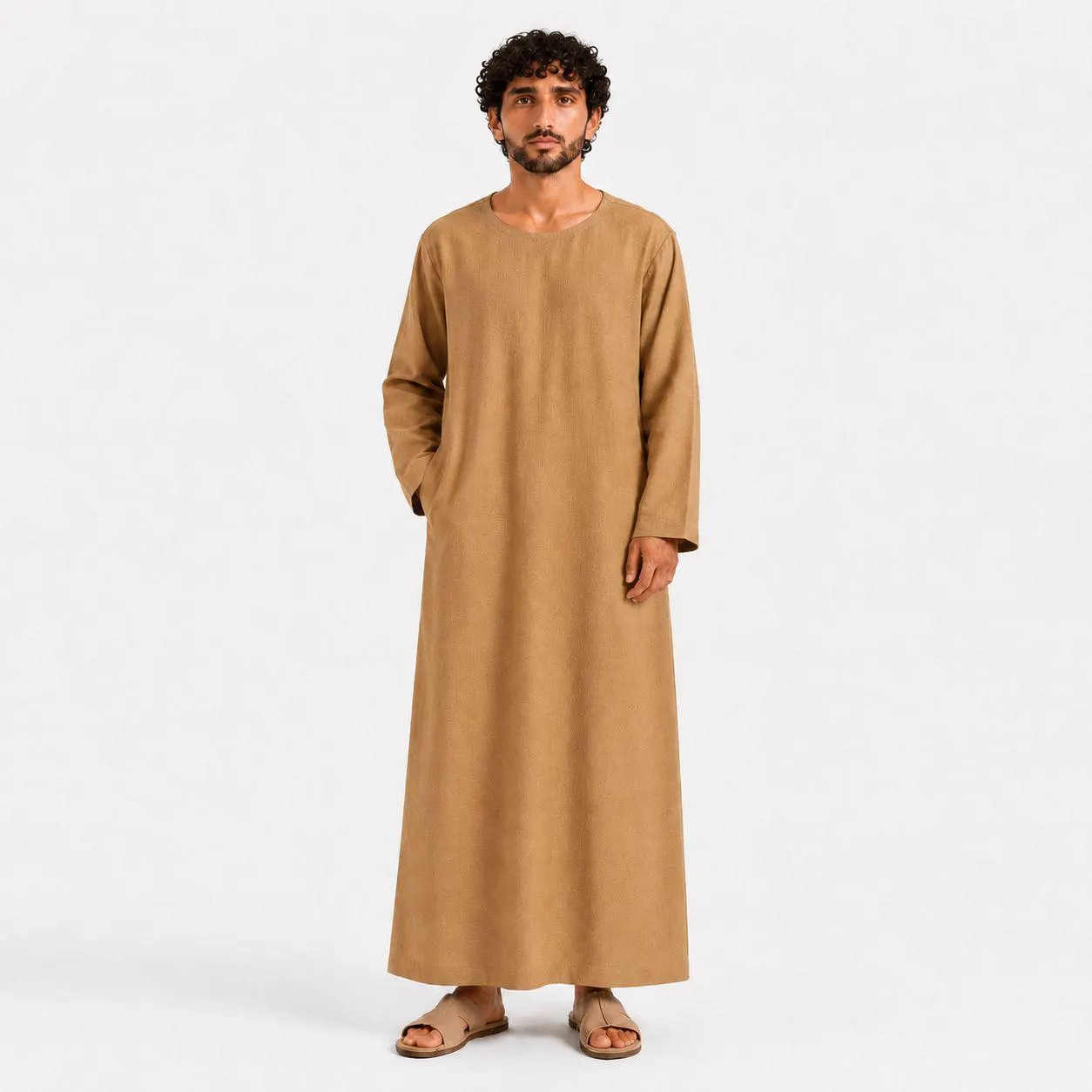 Desert Camel Men's Kandura – Organic Linen Thobe – Islamic Jubba – Modern Arabic Menswear - image 3