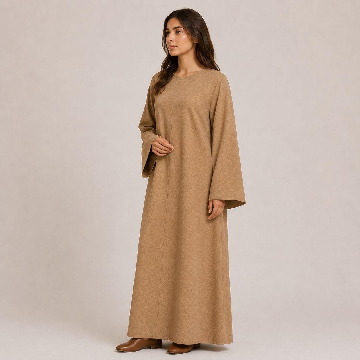 Desert Camel Flare Sleeve Abaya Dress – Ramadan Bell Sleeves Dresses – Linen Flare Kaftan Women - image 5