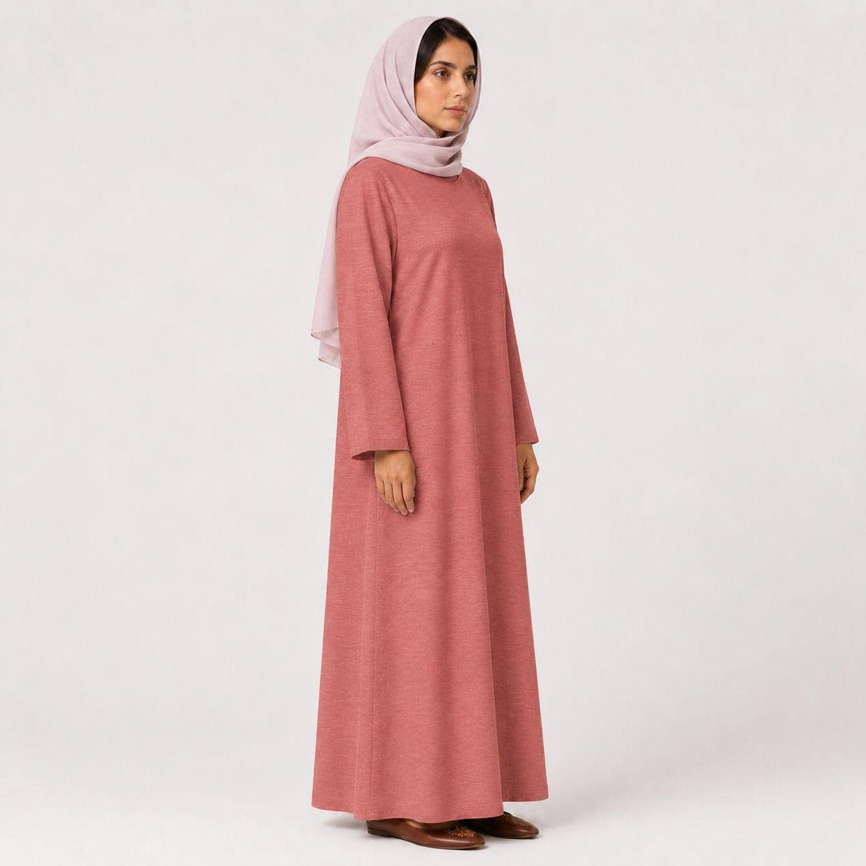 Dusty Rose Linen Abaya – Hidden Side-Neck Zip – Modest Long Sleeve Dress – Pink Ramadan Kaftan - image 3