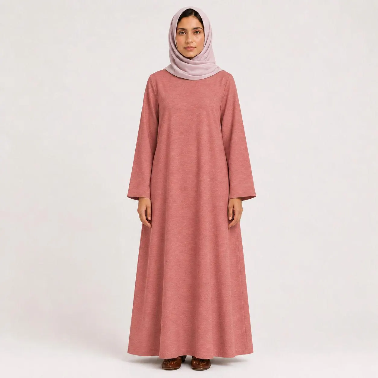 Dusty Rose Linen Abaya – Hidden Side-Neck Zip – Modest Long Sleeve Dress – Pink Ramadan Kaftan - image 4