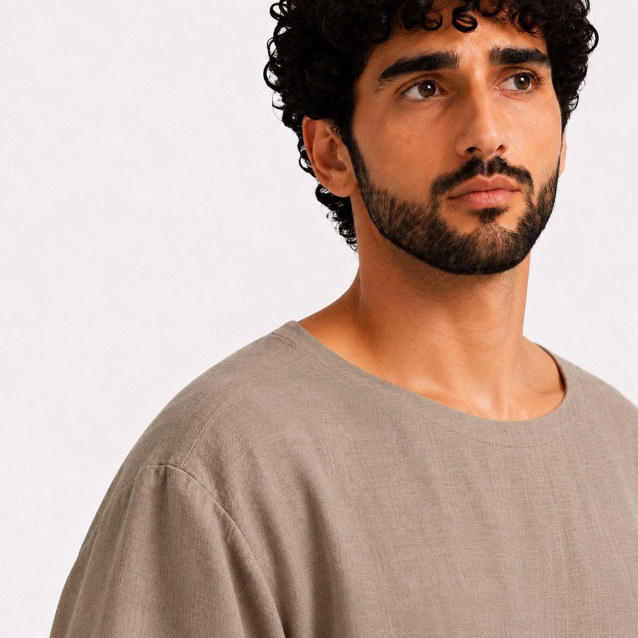 Warm Greige Men's Kandura – Organic Linen Thobe – Arabic Abaya – Modern Islamic Menswear - image 3