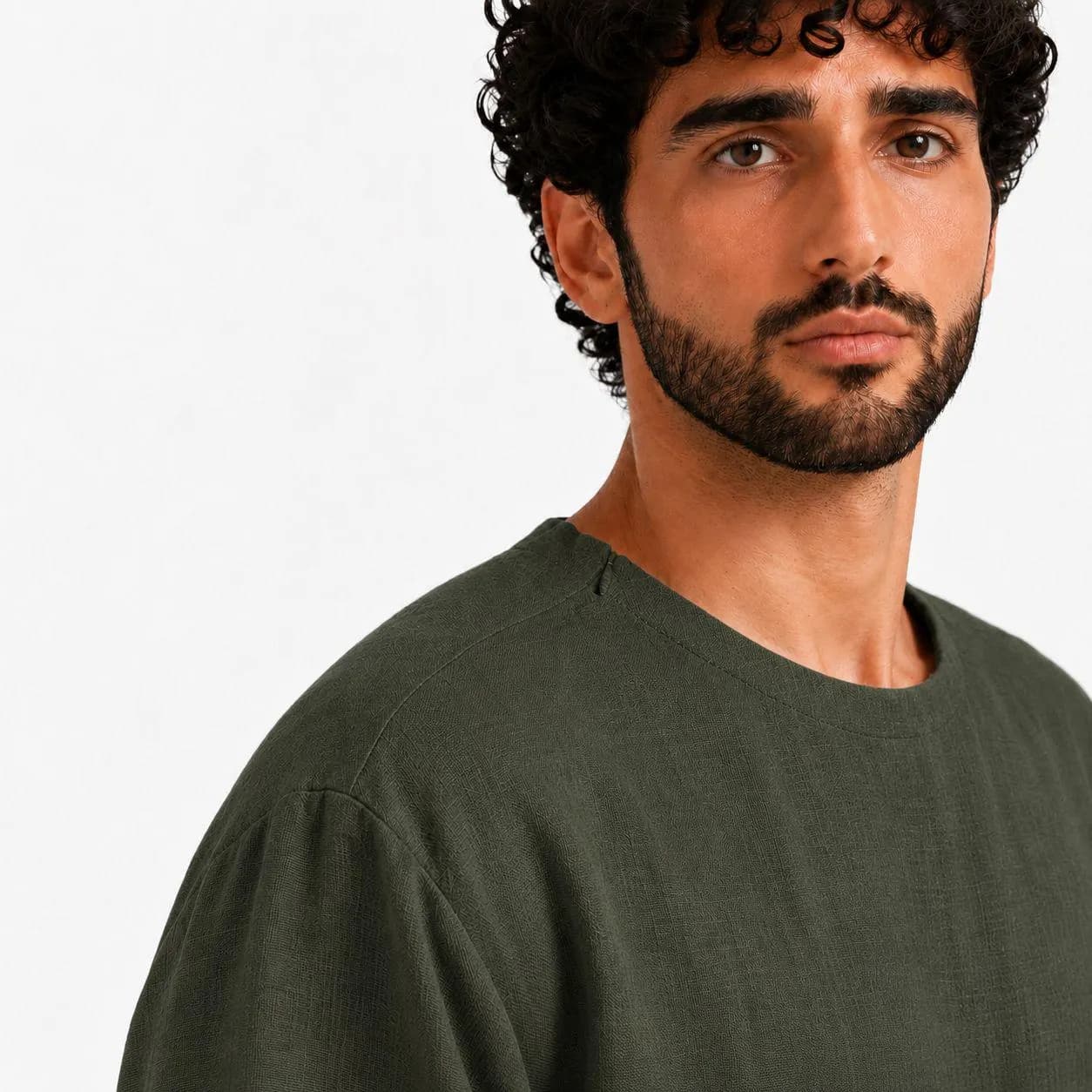 Deep Emerald Men's Linen Thobe – Organic Fabric Kurta – Comfortable Kaftans – Vacation Caftan - image 3