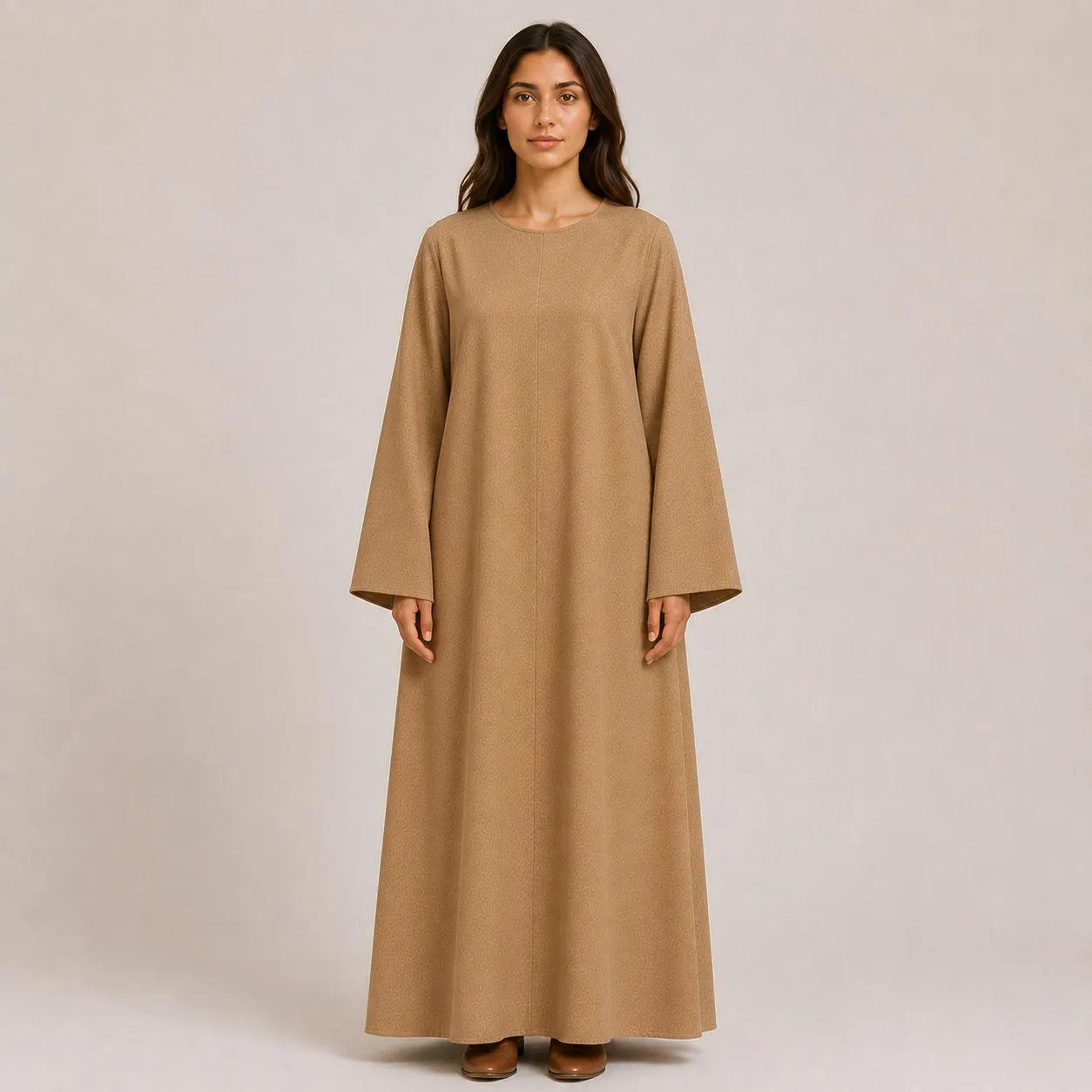 Desert Camel Flare Sleeve Abaya Dress – Ramadan Bell Sleeves Dresses – Linen Flare Kaftan Women - image 4
