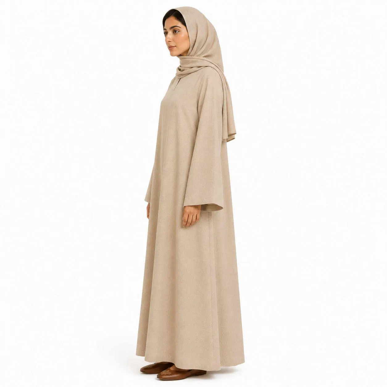 Desert Sand Abaya Dress with Maxi Sleeve – Organic Linen Islamic Dress – Arabian Womens Kaftan - image 3