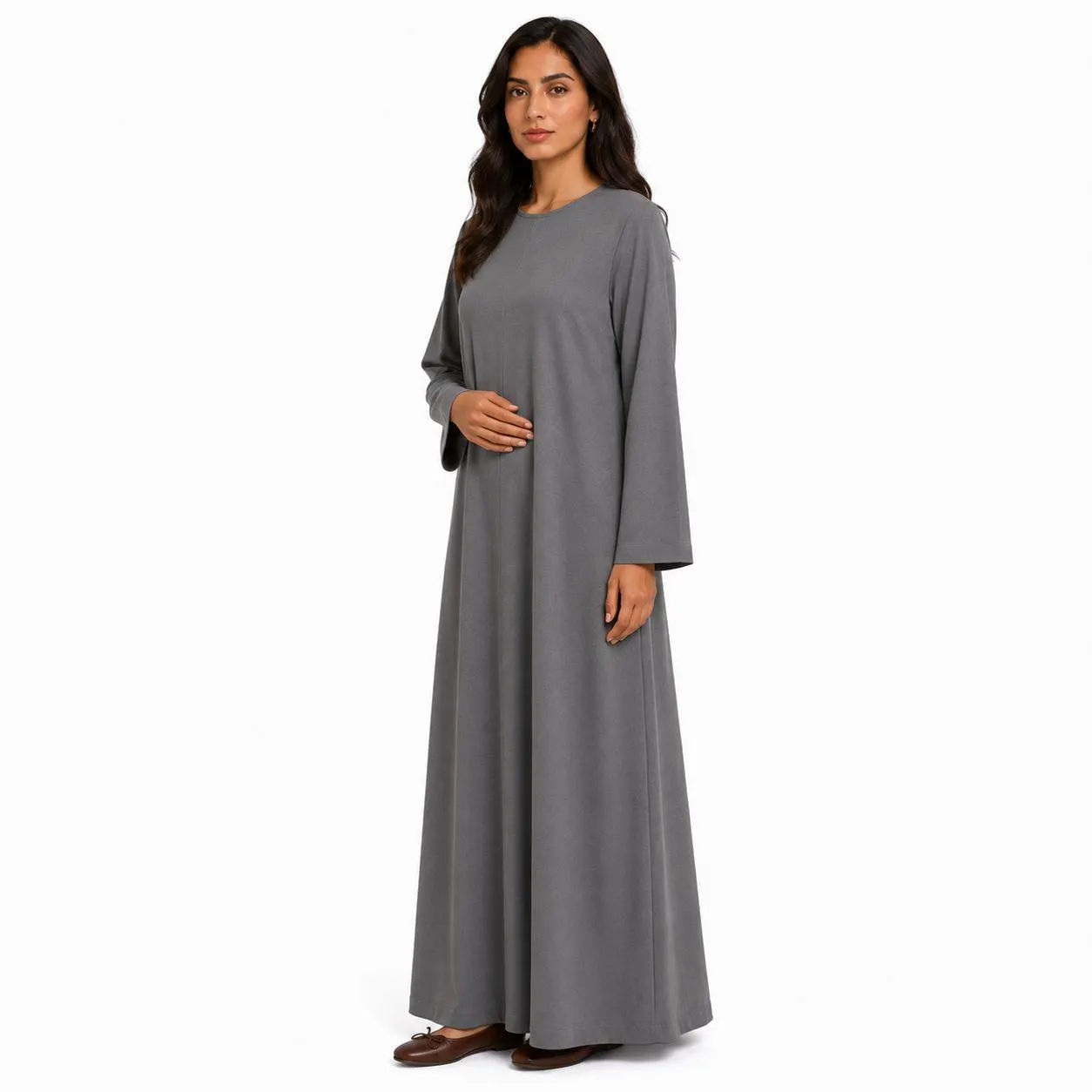 Storm Gray Abaya Dress – Flowy Kaftan Dress – Organic Linen Women's Traditional Dresses – Muslim Clothing