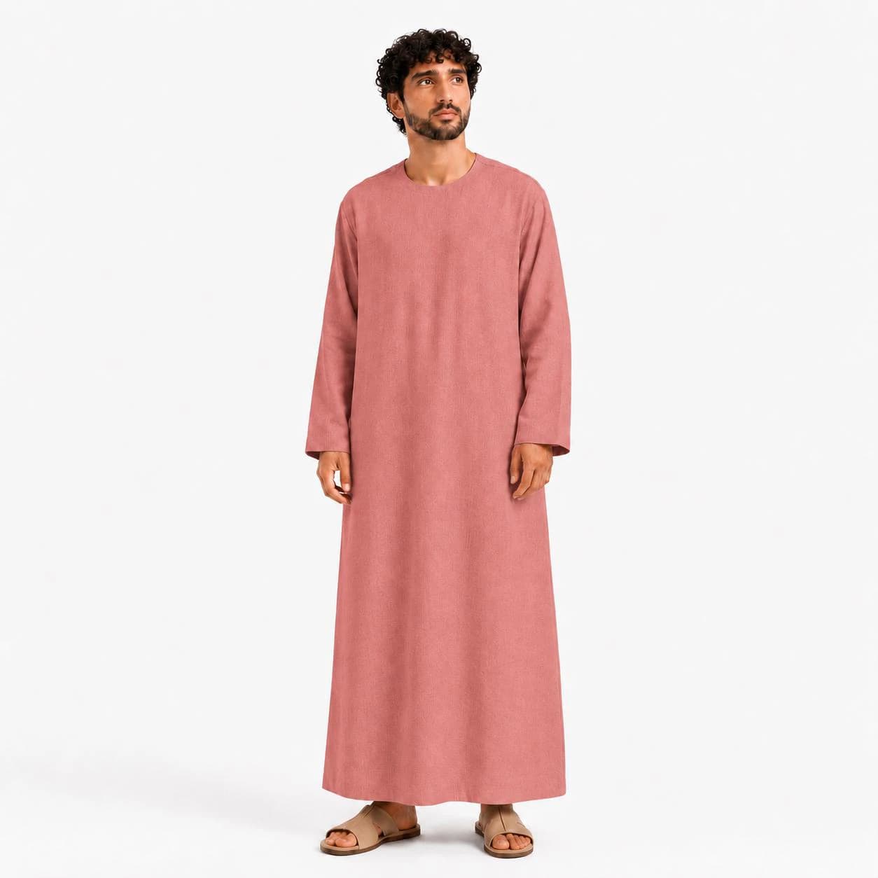 Dusty Rose Men's Thobe – Organic Linen Kaftan – Arabic Modest Menswear – Gift For Muslim - image 3