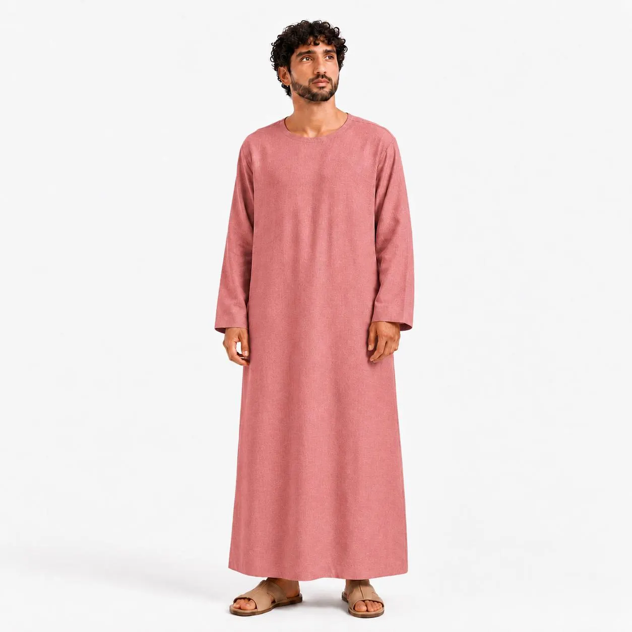 Dusty Rose Men's Abaya – Linen Thobe for Men – Arabic Kandura – Modern Islamic Clothing