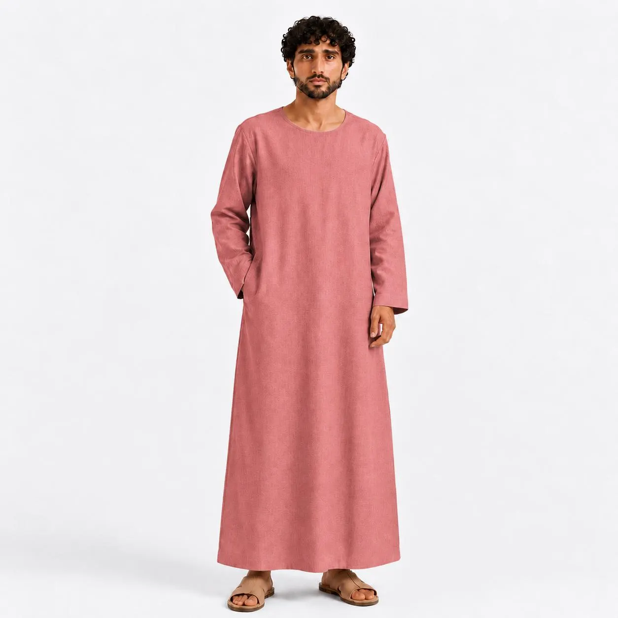 Dusty Rose Men's Abaya – Linen Thobe for Men – Arabic Kandura – Modern Islamic Clothing - image 3