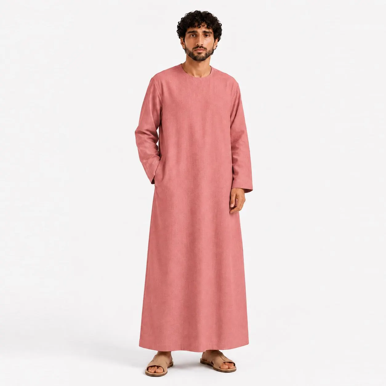 Dusty Rose Men's Thobe – Organic Linen Kaftan – Arabic Modest Menswear – Gift For Muslim