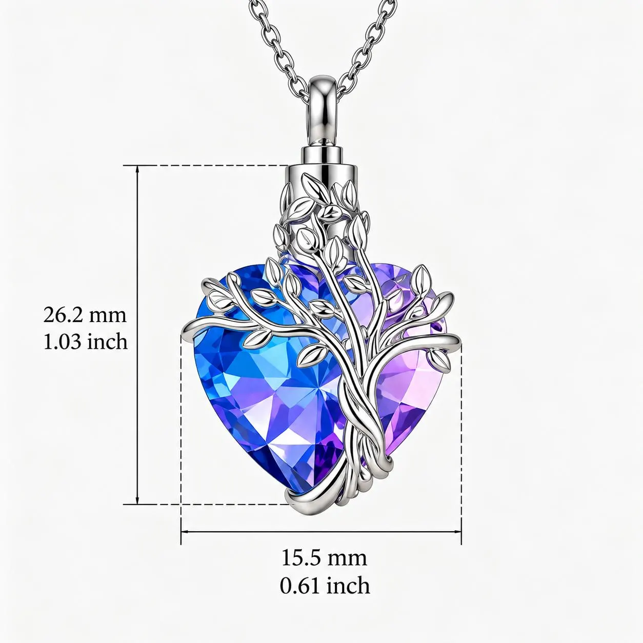 Tree of Life Urn Necklace, Heart Memorial Necklace for Ashes, Blue Purple Crystal Cremation Jewellery, Keepsake Pendant - image 4