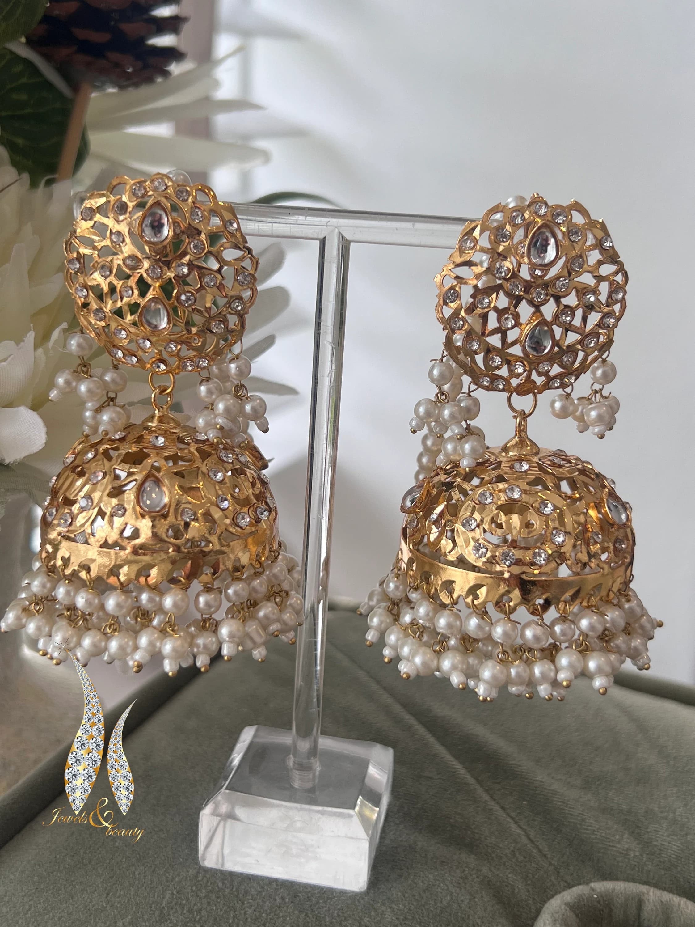 Gold Plated Jhumki Earrings: Indian Pakistani Bridal Jewelry - image 4