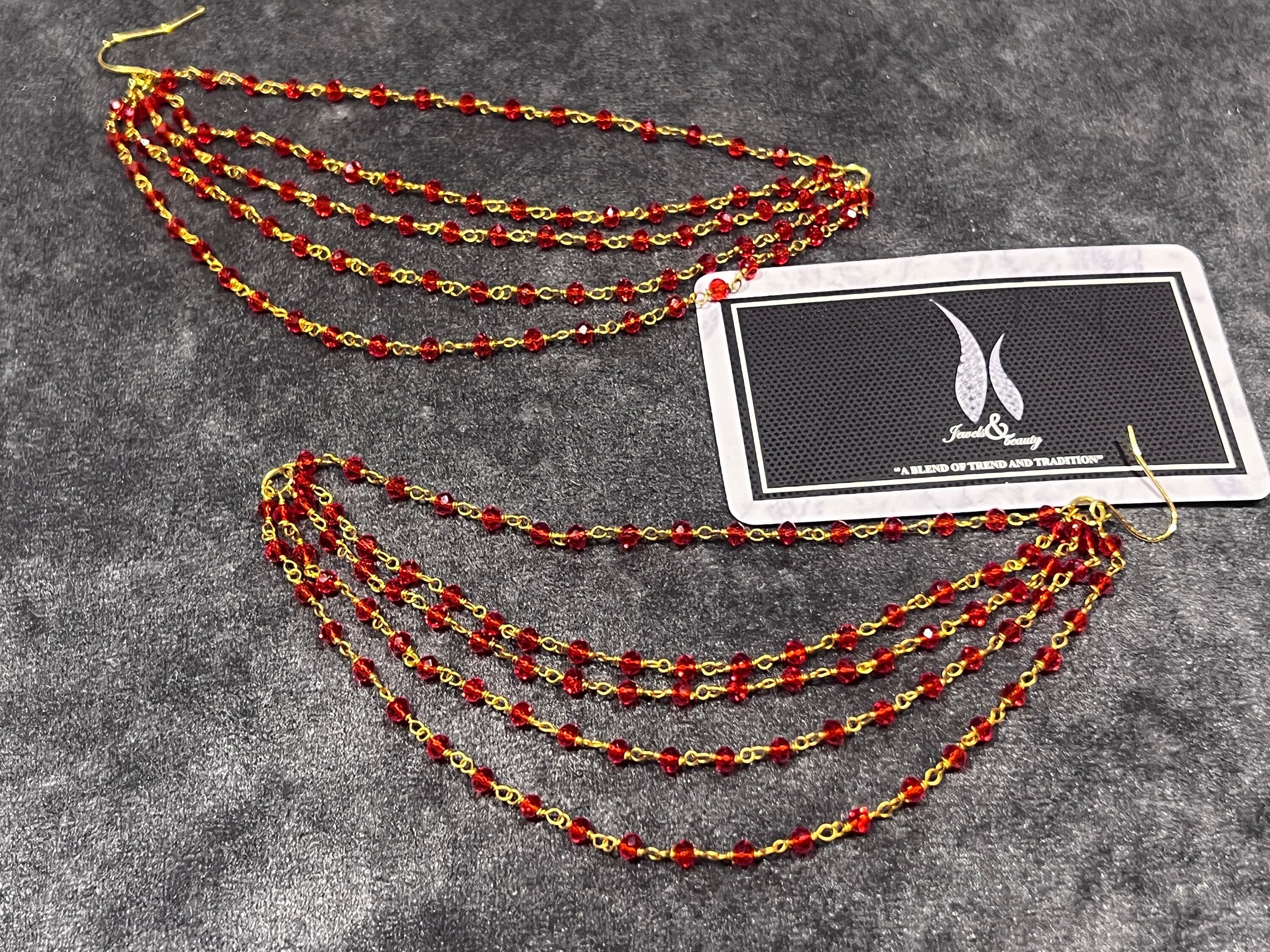 Red Beaded Earring Chain: Indian Pakistani Jewelry - image 4