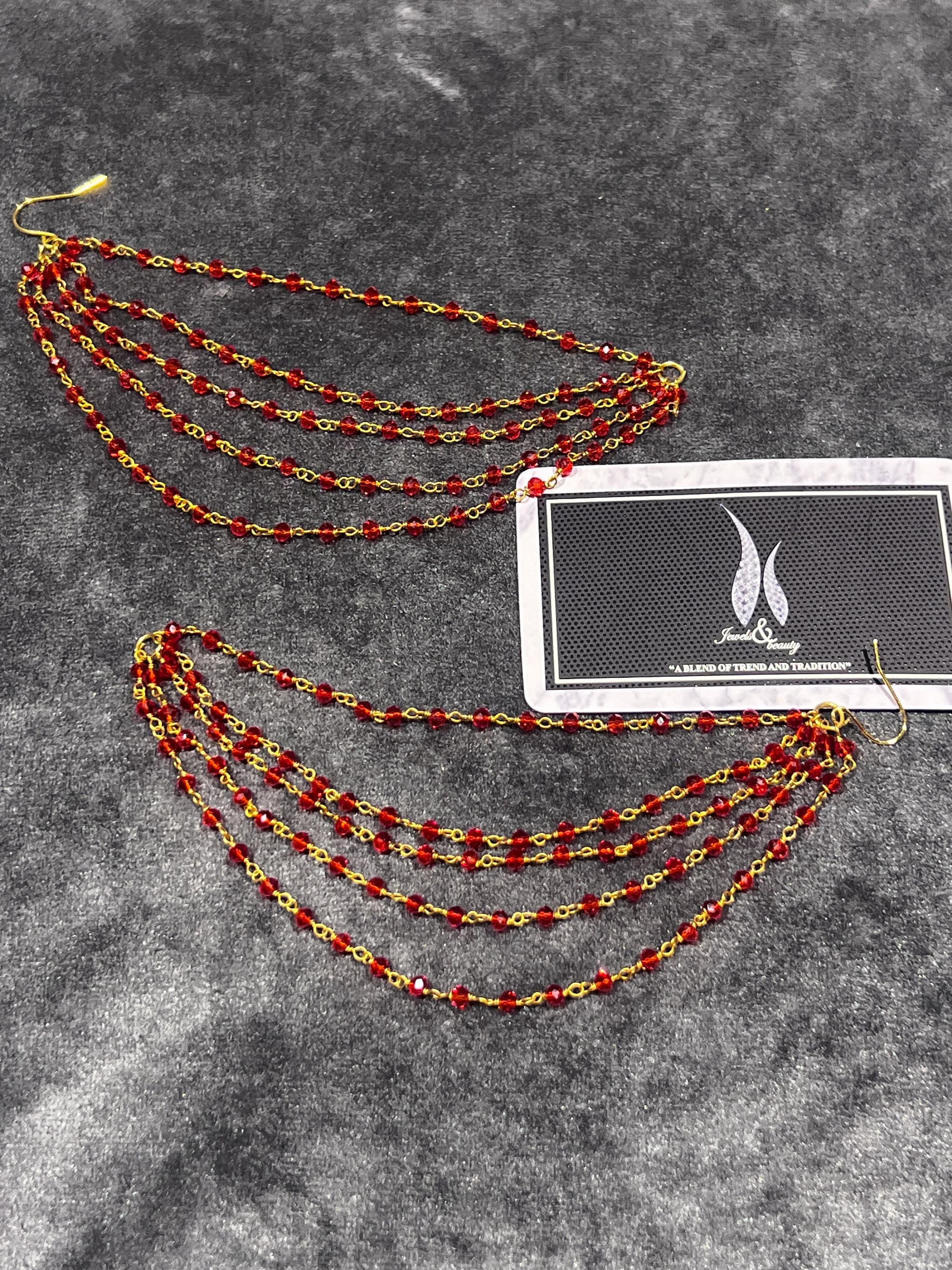 Red Beaded Earring Chain: Indian Pakistani Jewelry - image 3