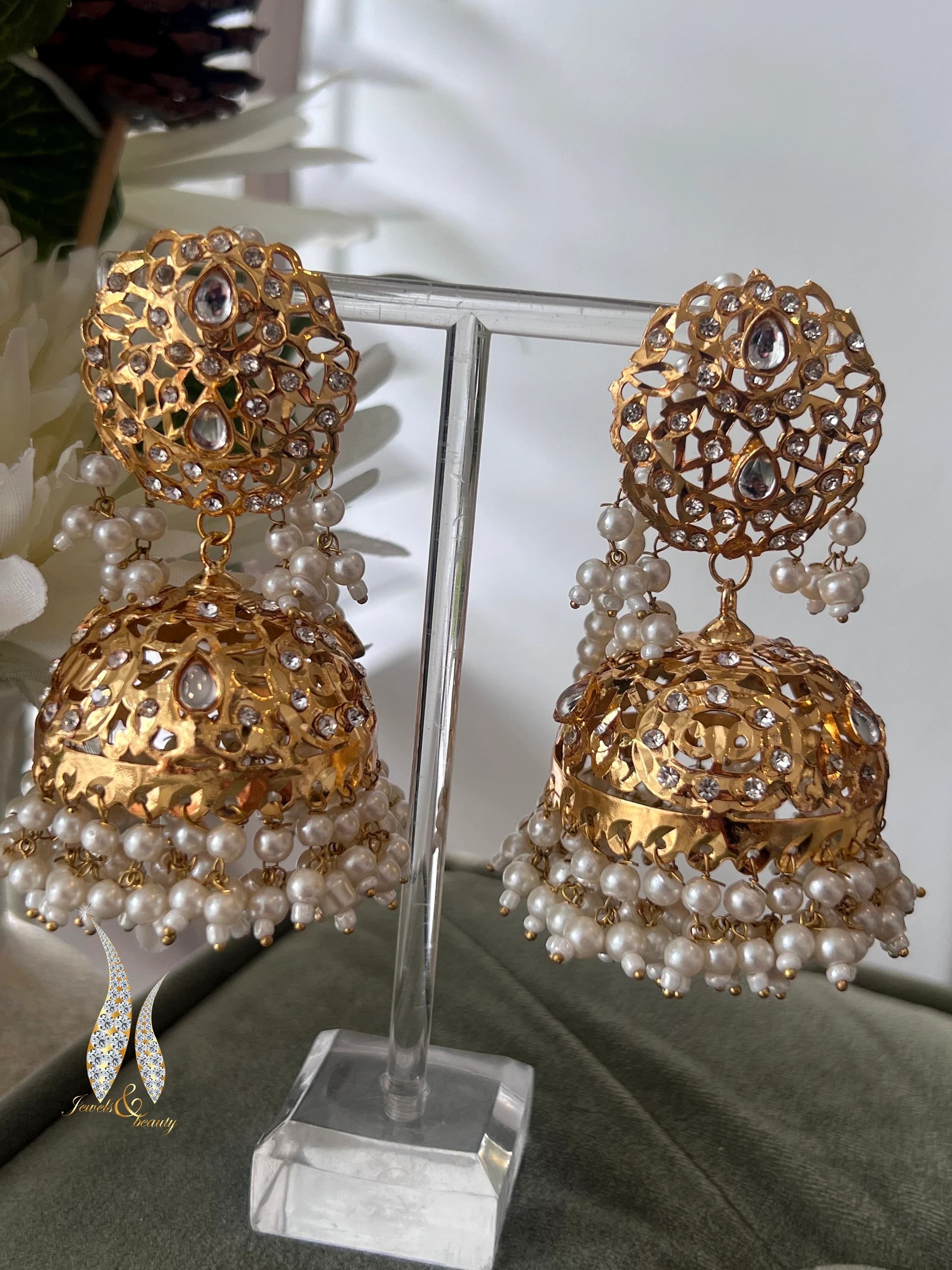 Gold Plated Jhumki Earrings: Indian Pakistani Bridal Jewelry - image 5
