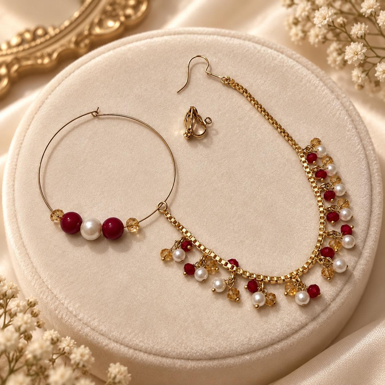 Gold Plated Indian Nose Ring: Bridal Nath with Pearls & Crystals - image 5