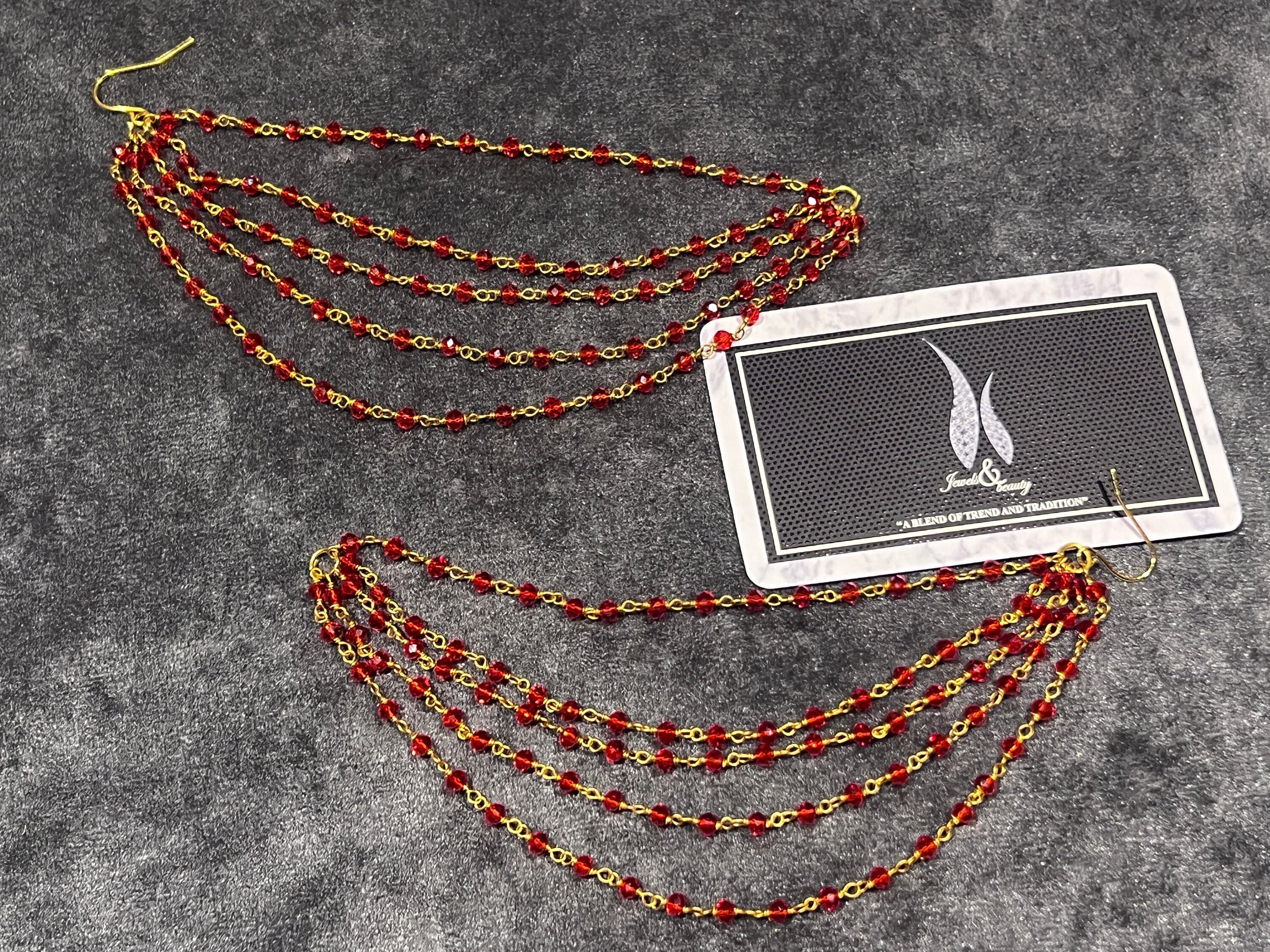 Red Beaded Earring Chain: Indian Pakistani Jewelry - image 5