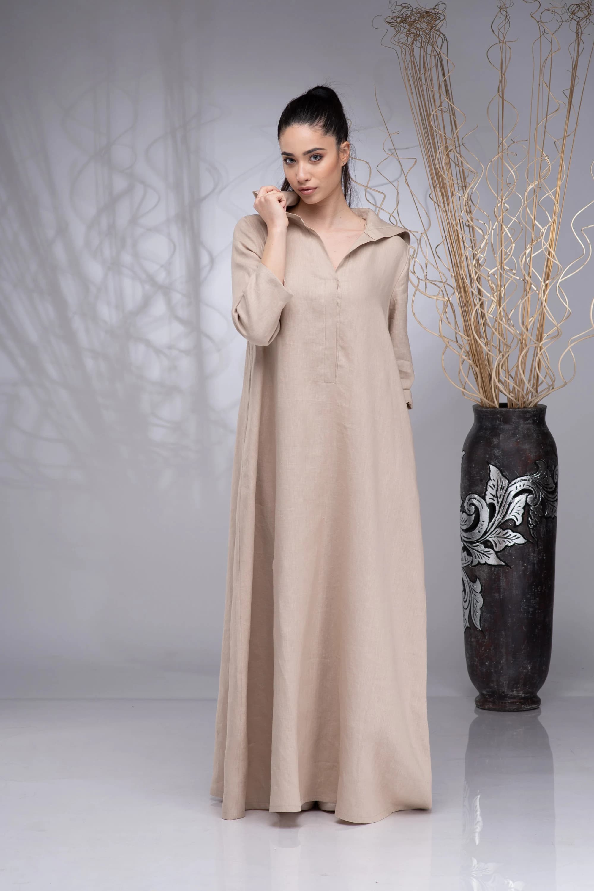 Linen Maxi Dress Hooded, Summer Hoodie Dress Plus Size - image 3