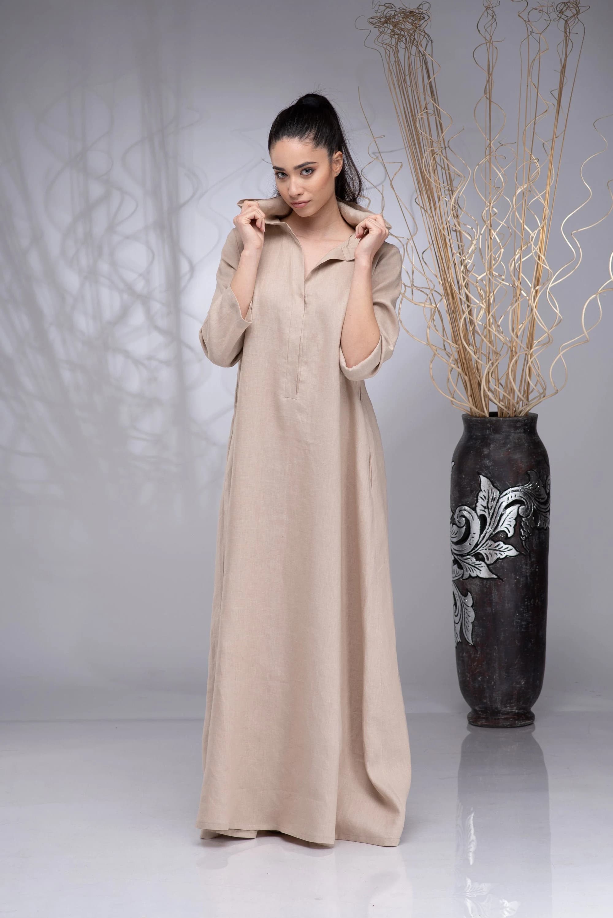 Linen Maxi Dress Hooded, Summer Hoodie Dress Plus Size - image 5