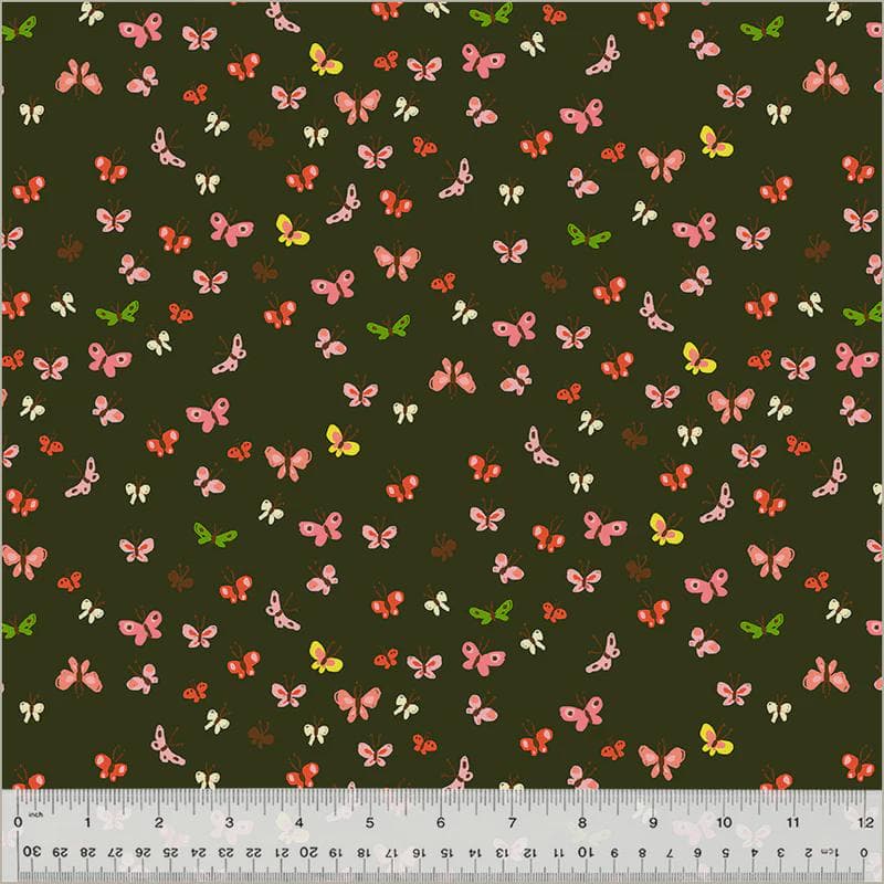 Studio Edit Butterflies Mud by Heather Ross for Windham Fabrics 40933D-8 Sold in HALF yard increments
