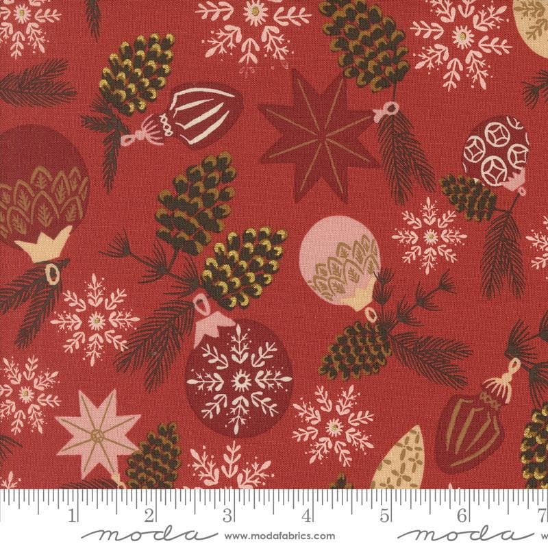 Old World Yuletide Branch and Baubles Poinsettia Metallic by Fancy That Design House for Moda Fabrics 45621 18M Sold in HALF yard increments