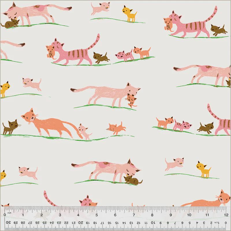 Studio Edit Marching Cats Cream by Heather Ross for Windham Fabrics 40931D-5 Sold in HALF yard increments