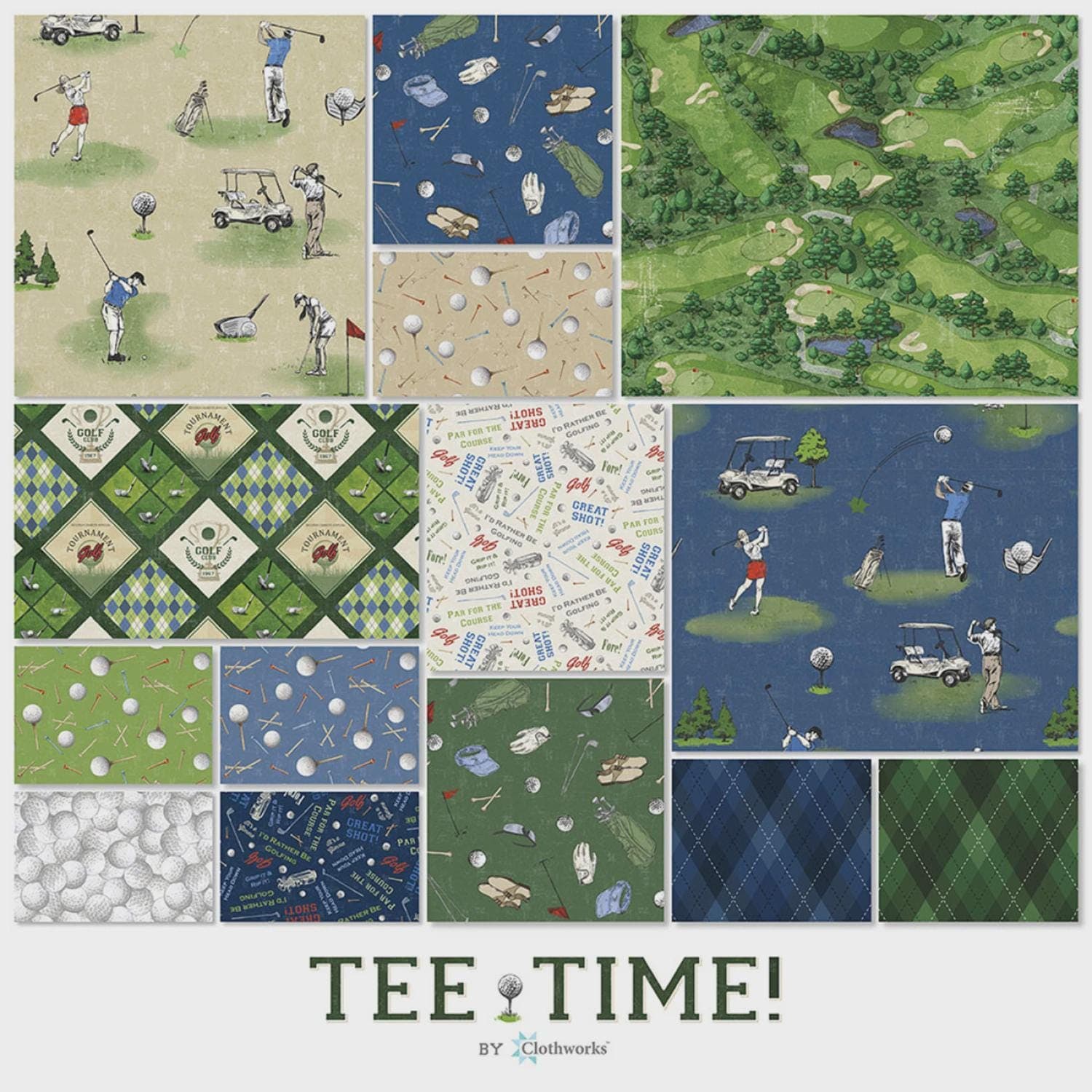 Tee Time 5 Inch Squares 42 Pieces by Clothworks SQ0546