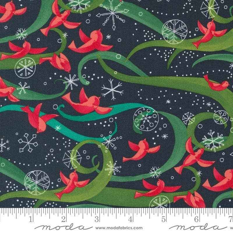 Winterly Birds with Ribbons Soft Black by Robin Pickens for Moda Fabrics 48761 19 Sold in HALF yard increments