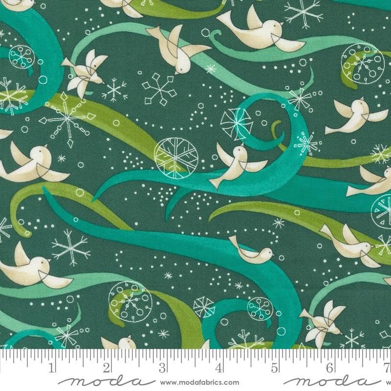 Winterly Birds with Ribbons Spruce by Robin Pickens for Moda Fabrics 48761 18 Sold in HALF yard increments