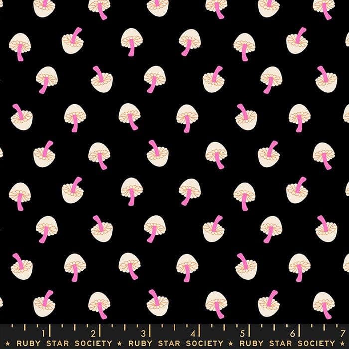 Tiny Frights Tiny Mushrooms Black by Ruby Star Society RS5118 15 Fabric is sold in HALF Yard increments!