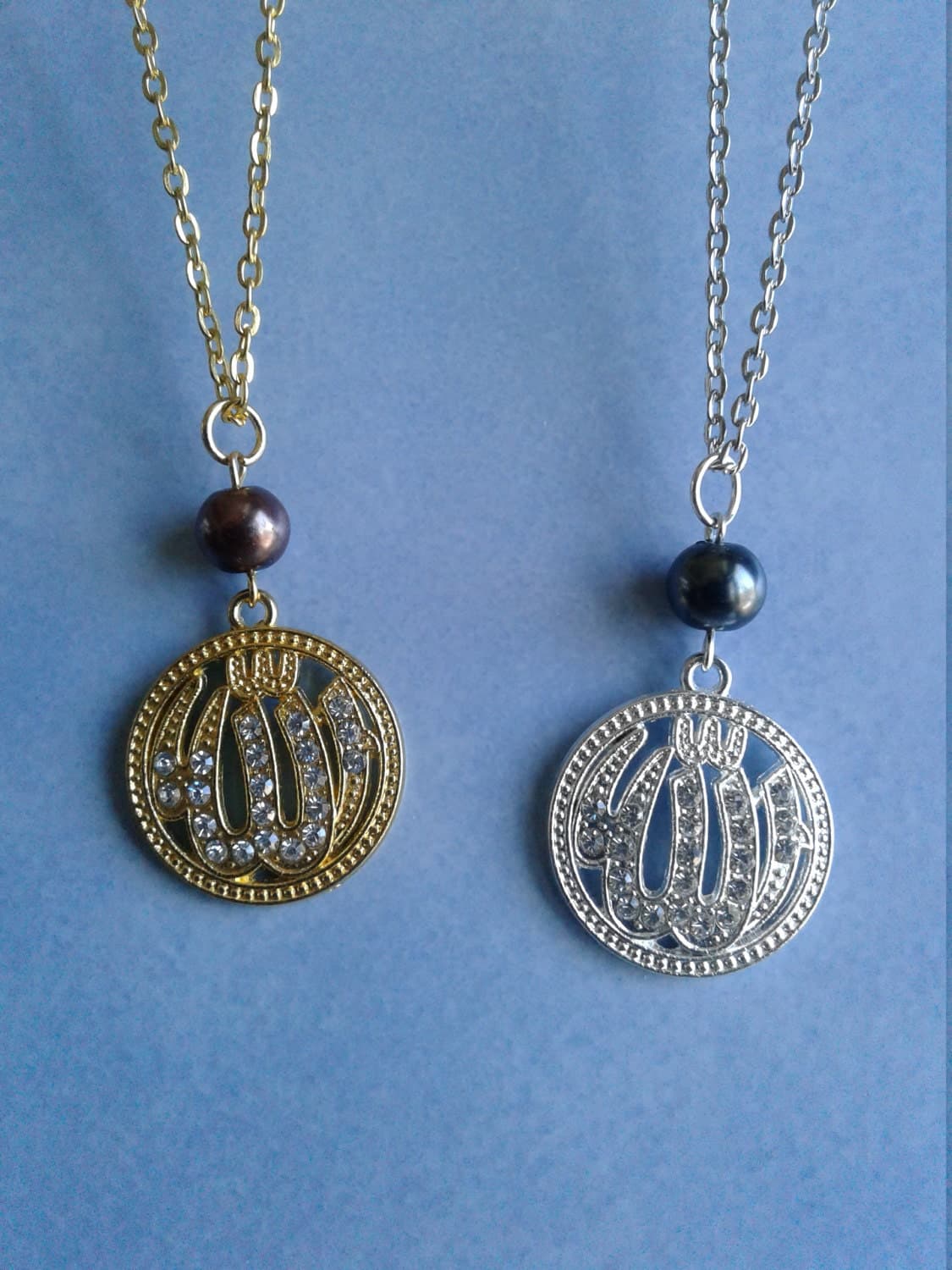 Rhinestone Allah Charm Necklace: Pearl Accent, Customizable Chain - image 5
