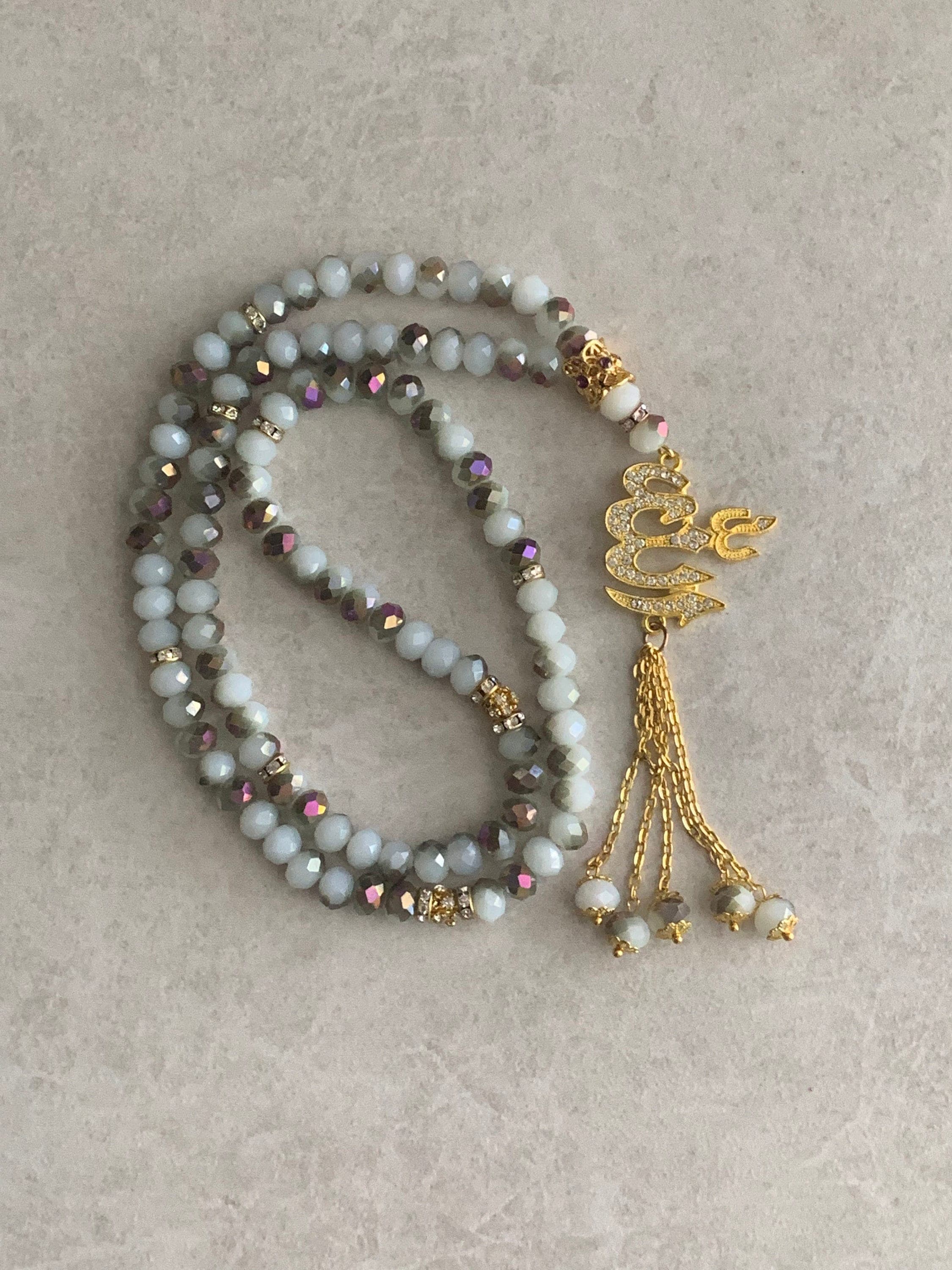 99 Crystal Tasbih Golden Allah Charm & Chain Tassel - image 4